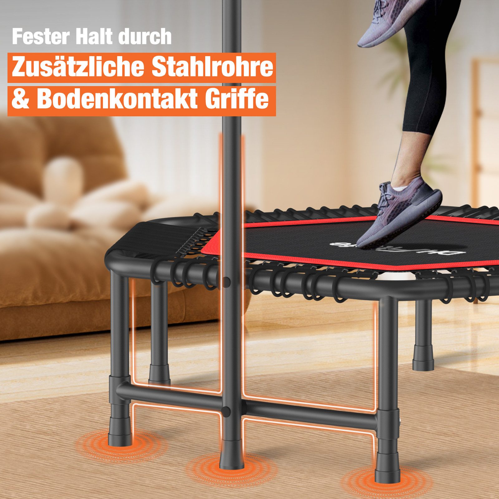 DH FitLife Fitnesstrampolin Pro, Ø 114 cm, stabile Festkonstruktion, leise, 150 kg Belastbarkeit