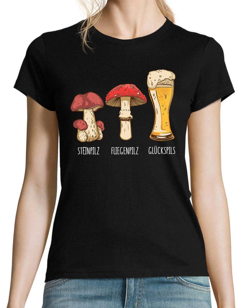 Damen Schwarz Glückspils trendigem T-Shirt Designz Frontprint Youth T-Shirt mit