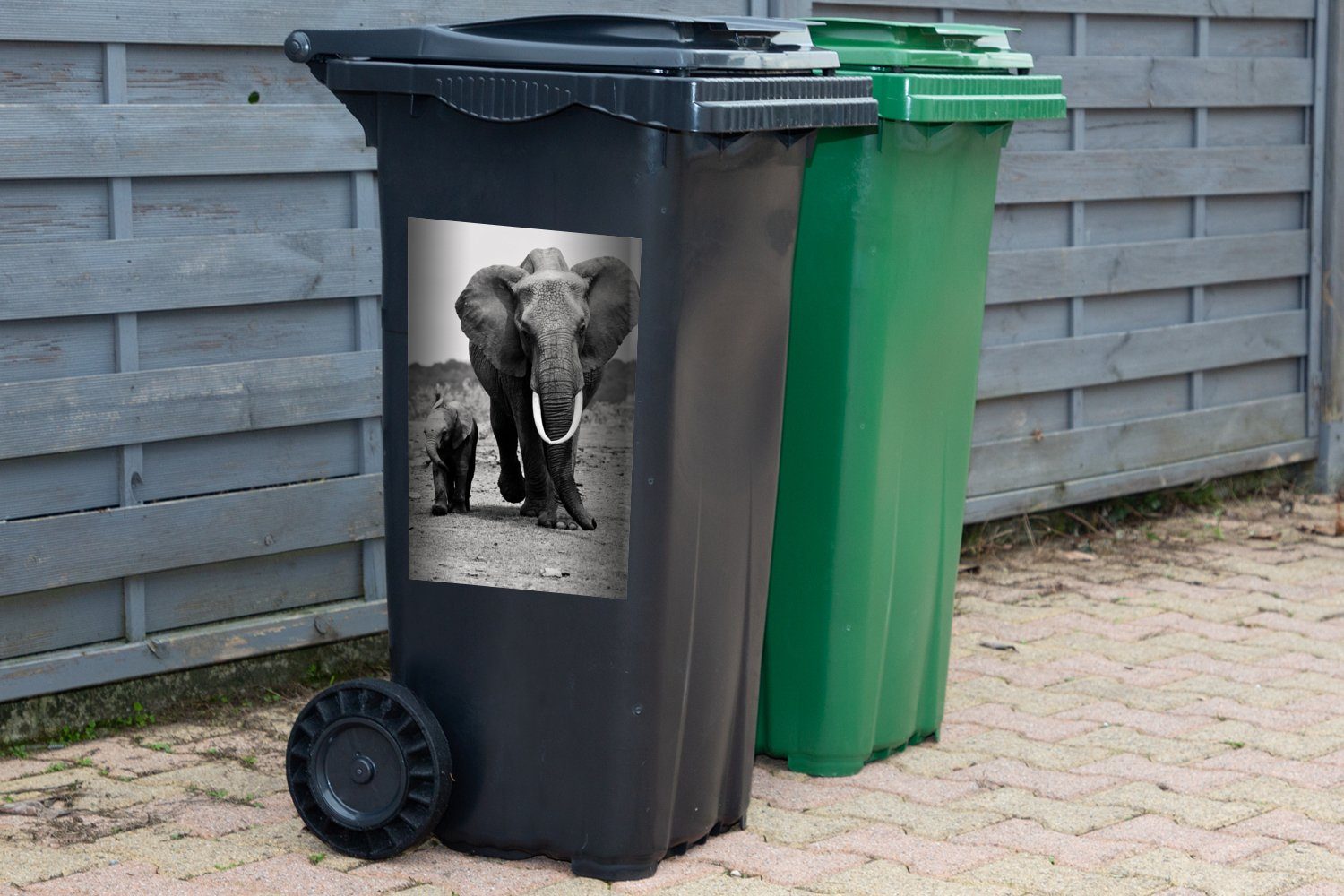 MuchoWow (1 Container, - Mülleimer-aufkleber, Elefant Mülltonne, - Weiß Sticker, St), Wandsticker Kind - Schwarz Abfalbehälter
