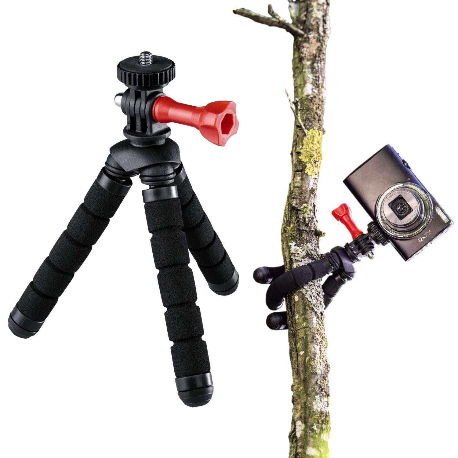 Hama Flex Flexibles Mini-Stativ 14cm Tripod Schwarz Kamerastativ (Beine mit 360°-Biegung Kamera 1/4" Anschluss und für GoPro ActionCam)