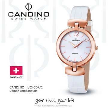 Candino Quarzuhr Candino Damen Quarzuhr Analog C4567/1, Damen Armbanduhr rund, Lederarmband weiß, Fashion