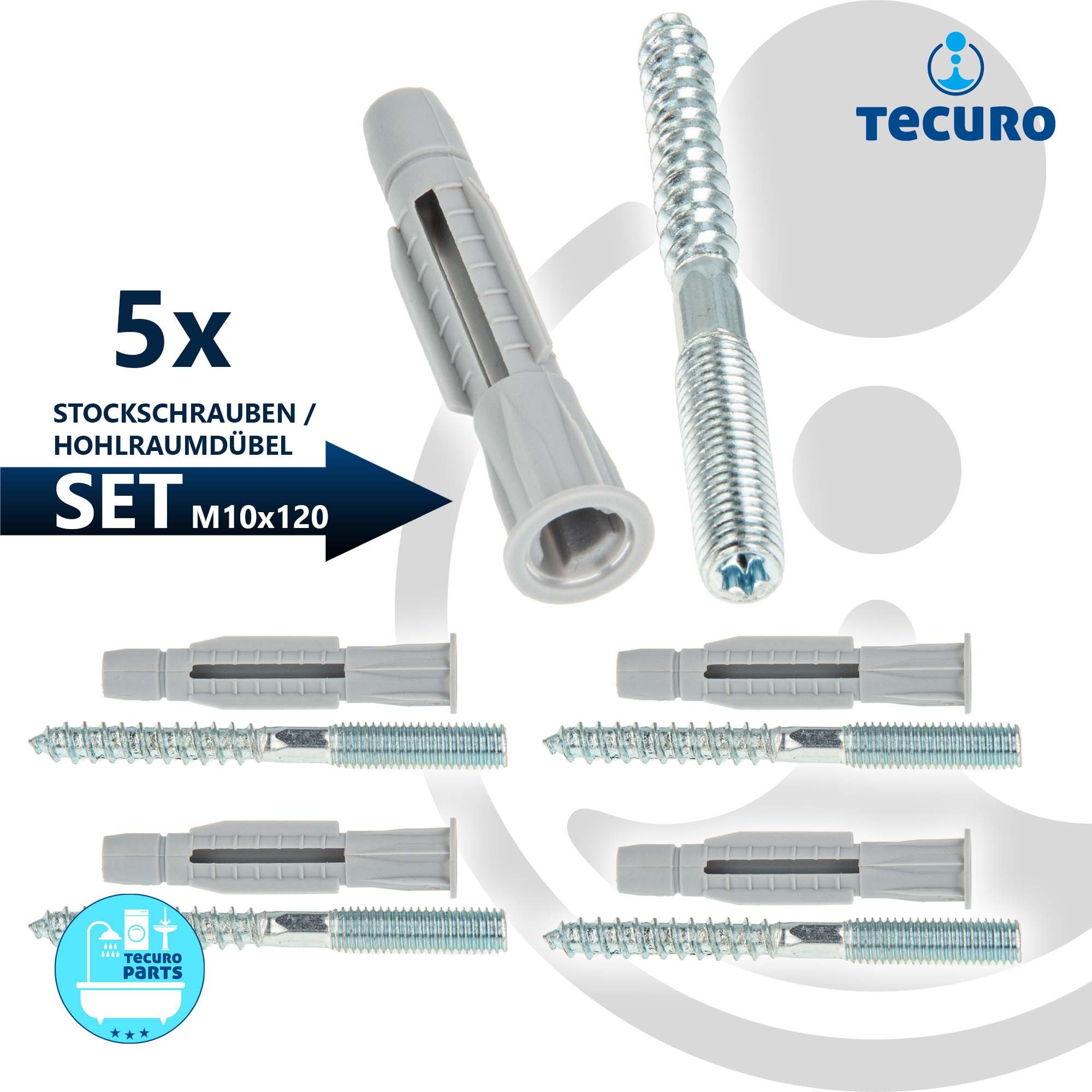 Thumbnail - tecuro Stockschraube Stockschraube M8 / M10 - Stahl verzinkt, mit Universal Hohlraumdübel