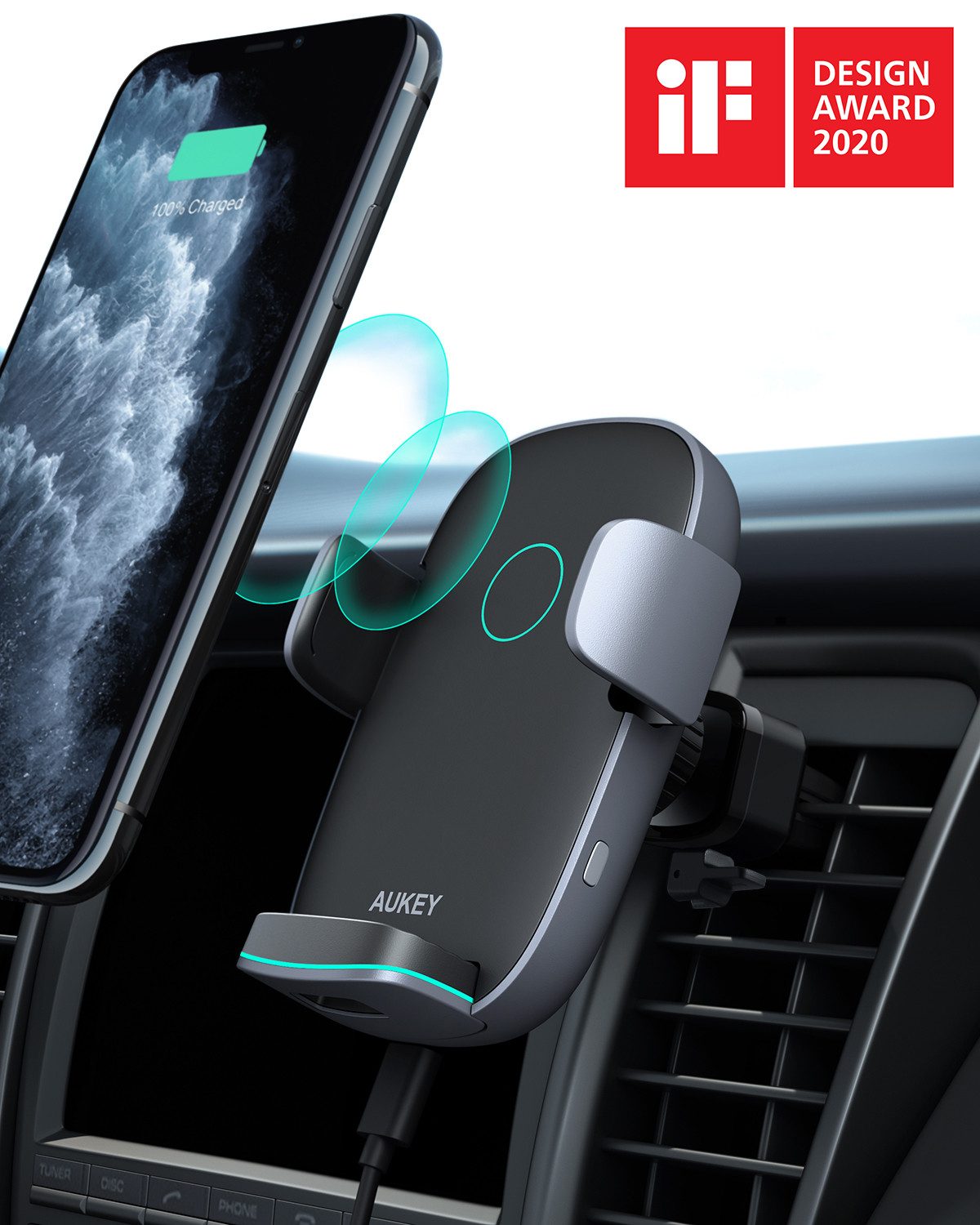 AUKEY Smartphone-Halterung, (Auto Handy Halter mit Qi Wireless