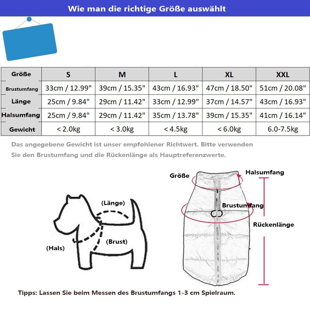 Ledander Hundejacke wasserdichte Hundemantel Jacke, Haustier Winterkleidung Snowproof, Wasserdicht, Warme Haustier Jacke Hundejacke Hundepullover für Hunde