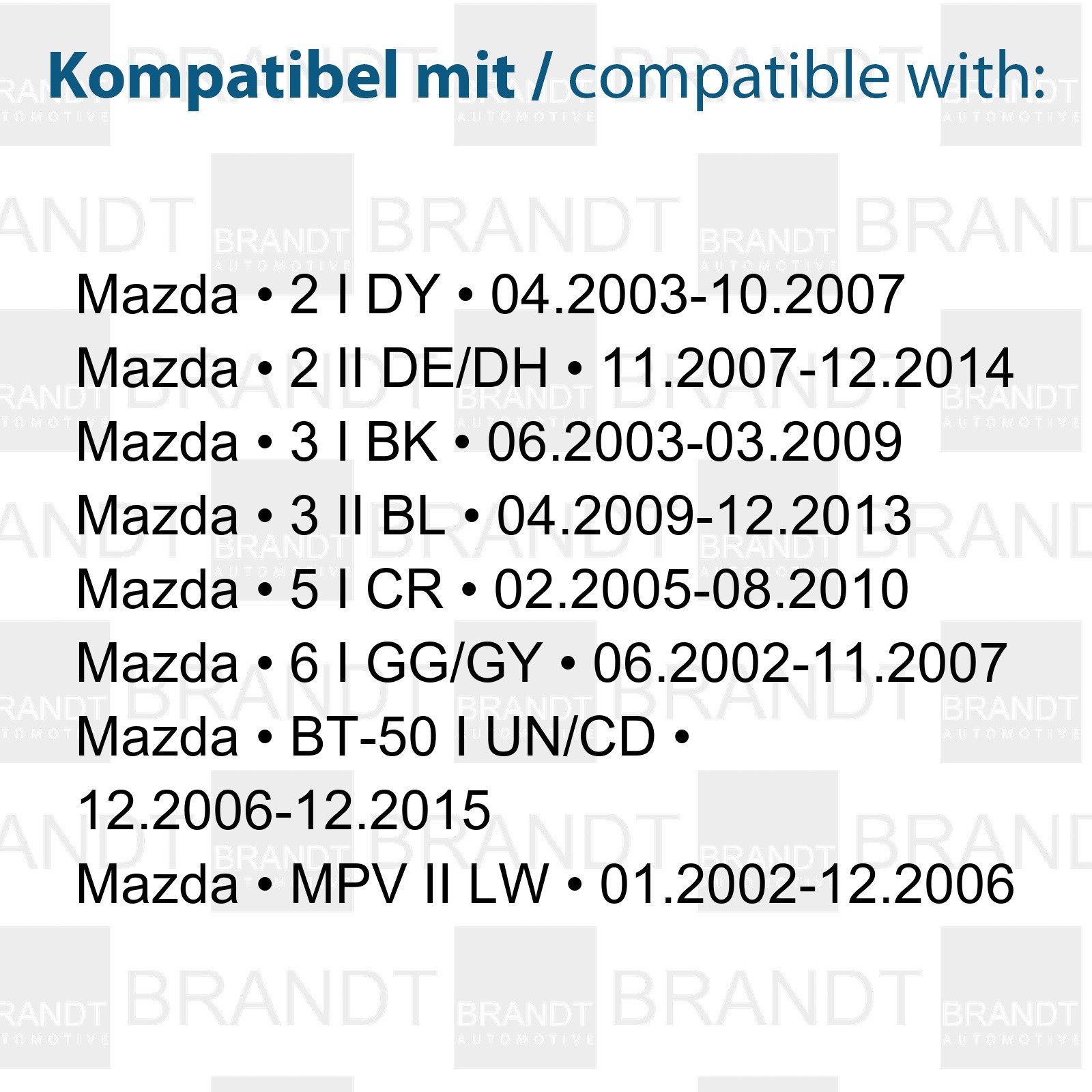 BRANDT AUTOMOTIVE KFZ-Ersatzleuchte Auto Seitenblinker Set LED Blinker Schwarz, für Mazda 2 I DY (04.2003-10.2007); 2 II DE/DH (11.2007-12.2014); ...