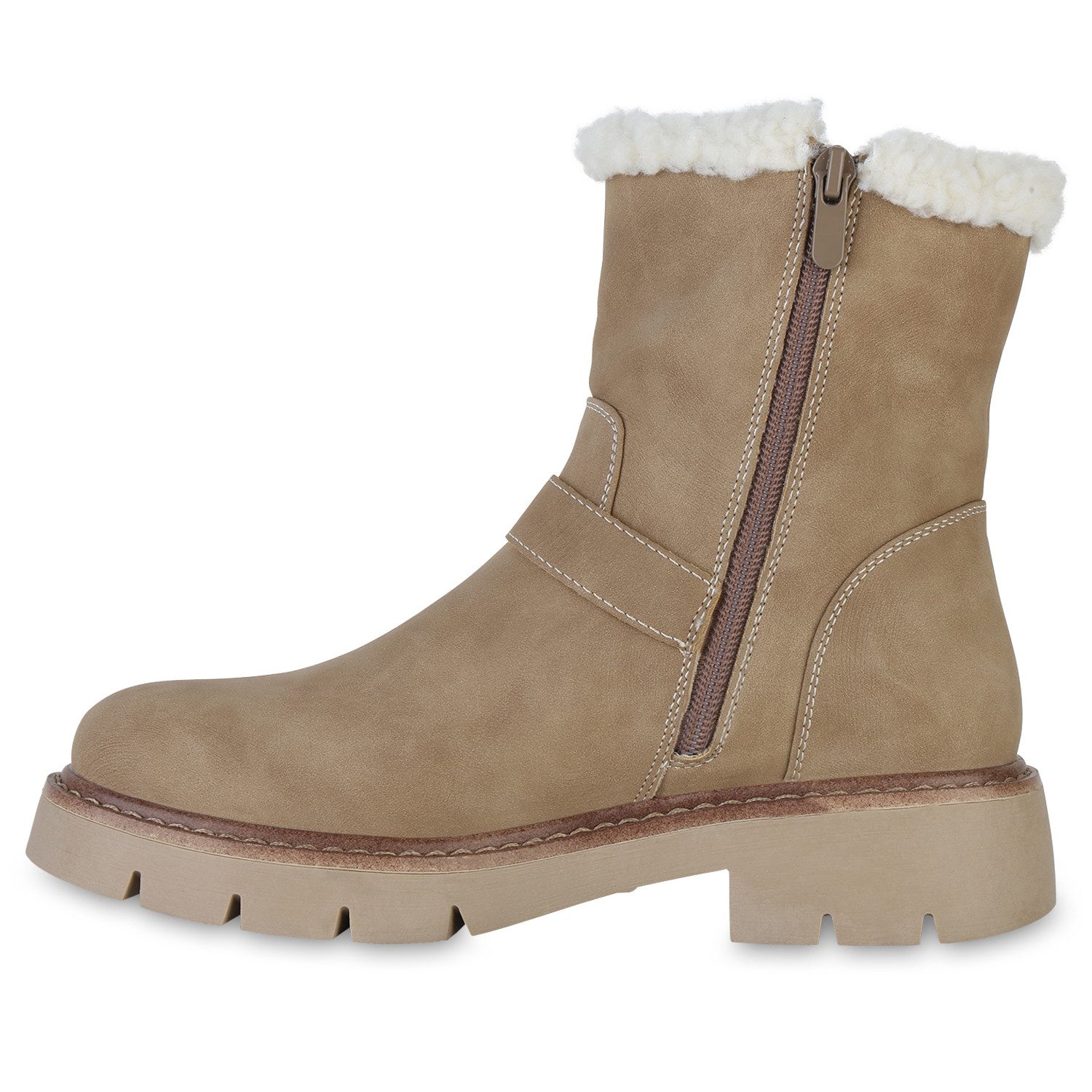 VAN HILL 841448 Bikerboots Damen Leicht Gefütterte Biker Boots Kunstfell Sc günstig online kaufen