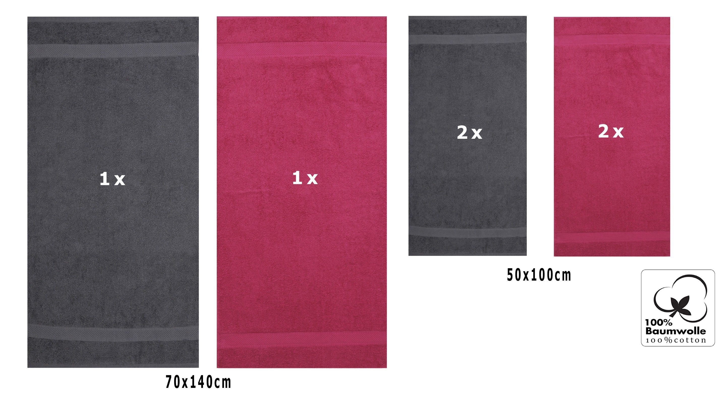 70x140 Handtücher, anthrazit/cranberry 100% Set Handtuch Liegetücher 4x 6er Betz Baumwolle Palermo cm 2x