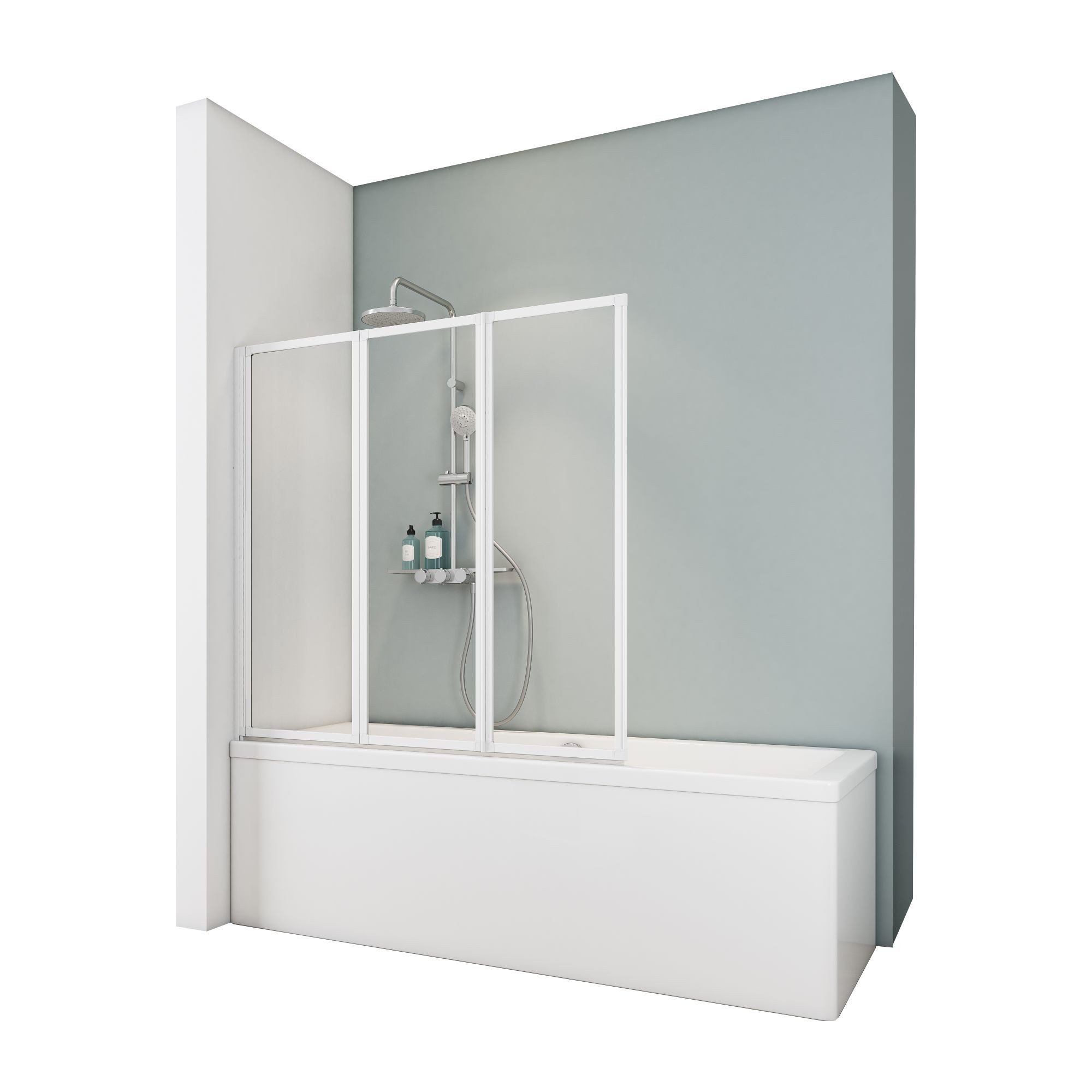 Schulte Badewannenfaltwand Smart, Sicherheitsglas, (3 tlg), 127x121 cm, Klebe-Montage, Klar, Weiß