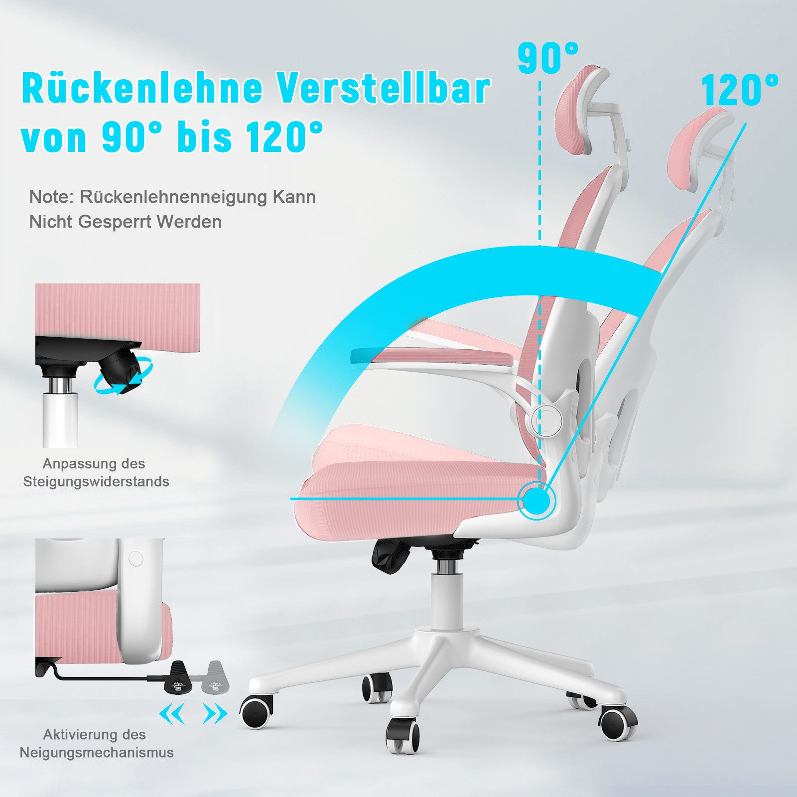 ZAISZE Bürostuhl Bürostuhl Ergonomisch, Schreibtischstuhl mit Kopfstütze, Verstellbare Armlehnen, Lendenstütze & atmungsaktive Rückenlehne