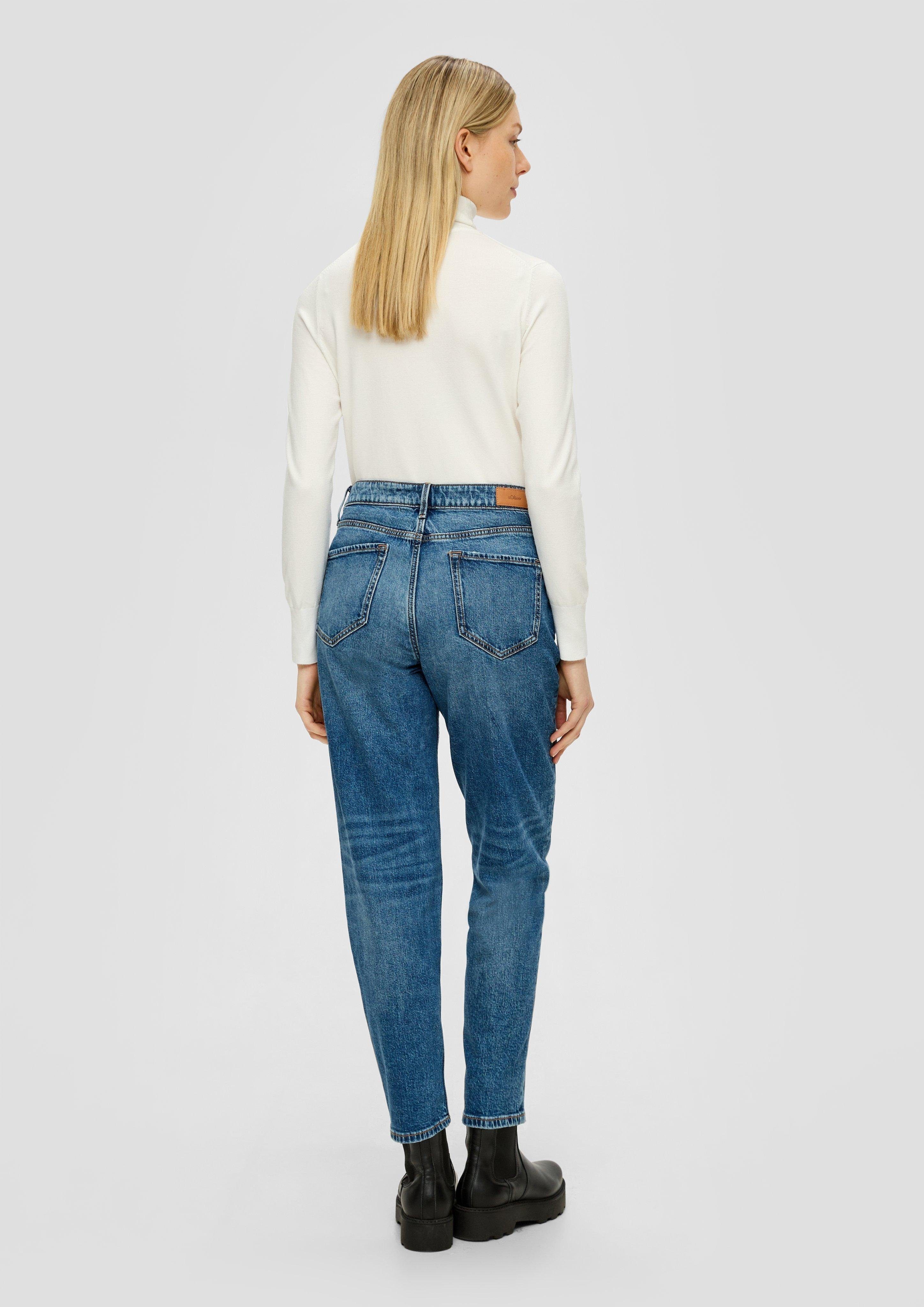 s.Oliver 7/8-Jeans blau Rise High Leg Tapered Label-Patch, Fit Regular Waschung, Ankle-Jeans Nieten / / 