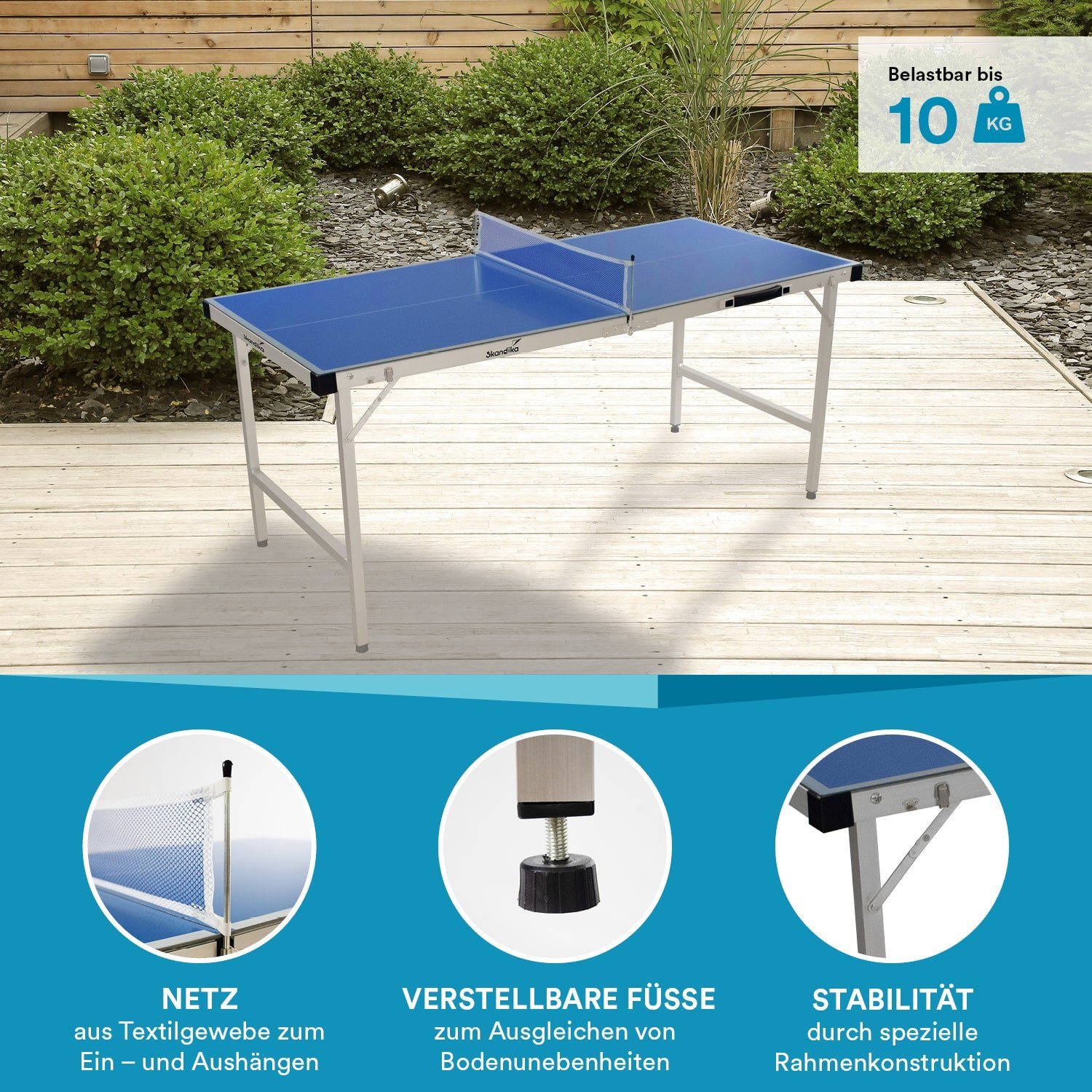 Skandika Tischtennisplatte, Transportrollen, Netz, schneller Aufbau, klappbar, platzsparend