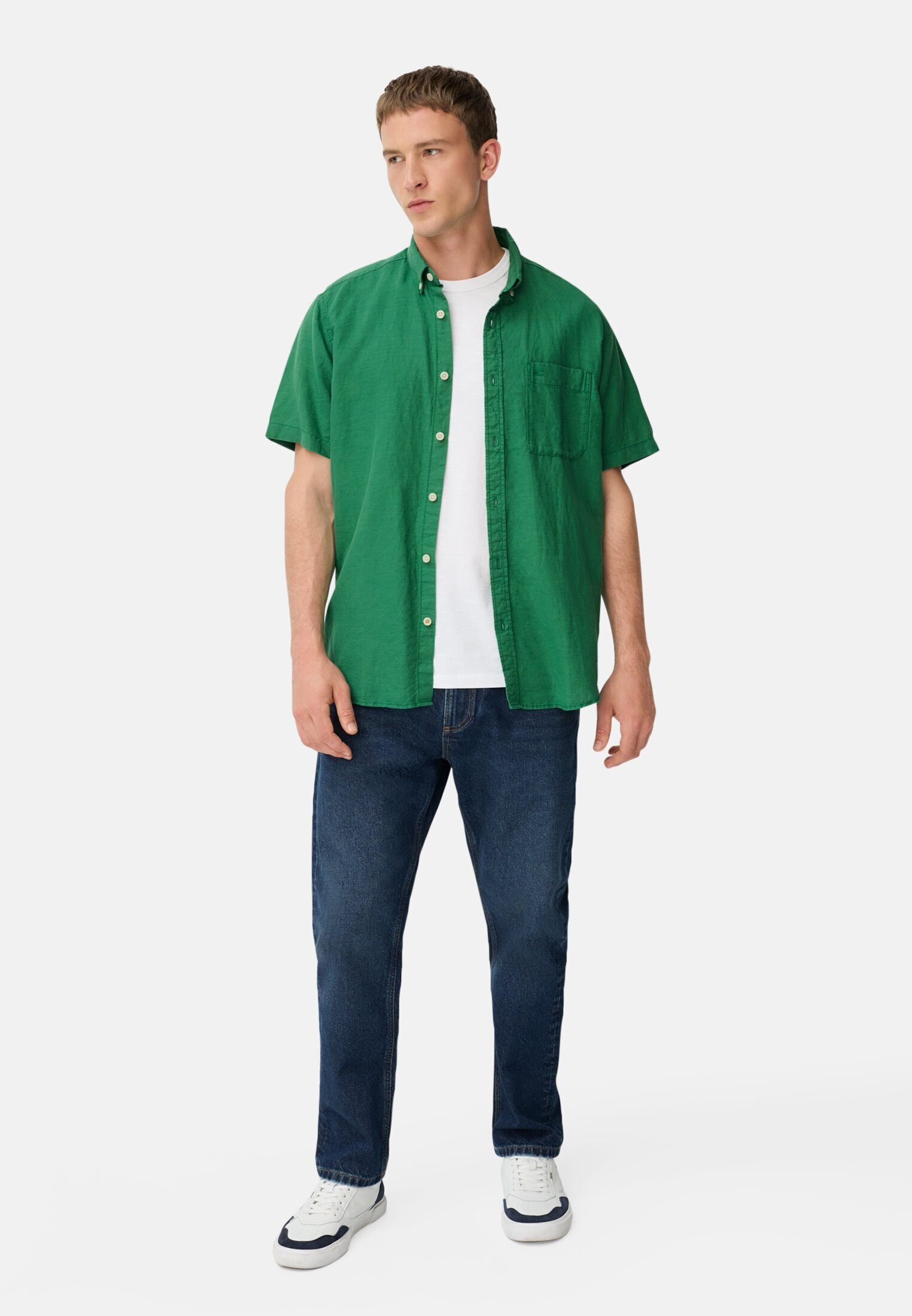 camel active Kurzarmhemd aus Leinen-Baumwoll-Mix Kurzarm Button-Down