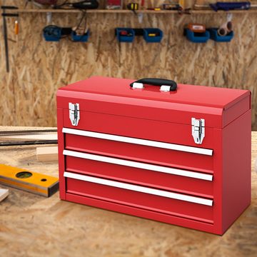 KOMFOTTEU Werkzeugkoffer, Werkzeugkasten mit 3 Schubladen & oberem Tablett & Griff