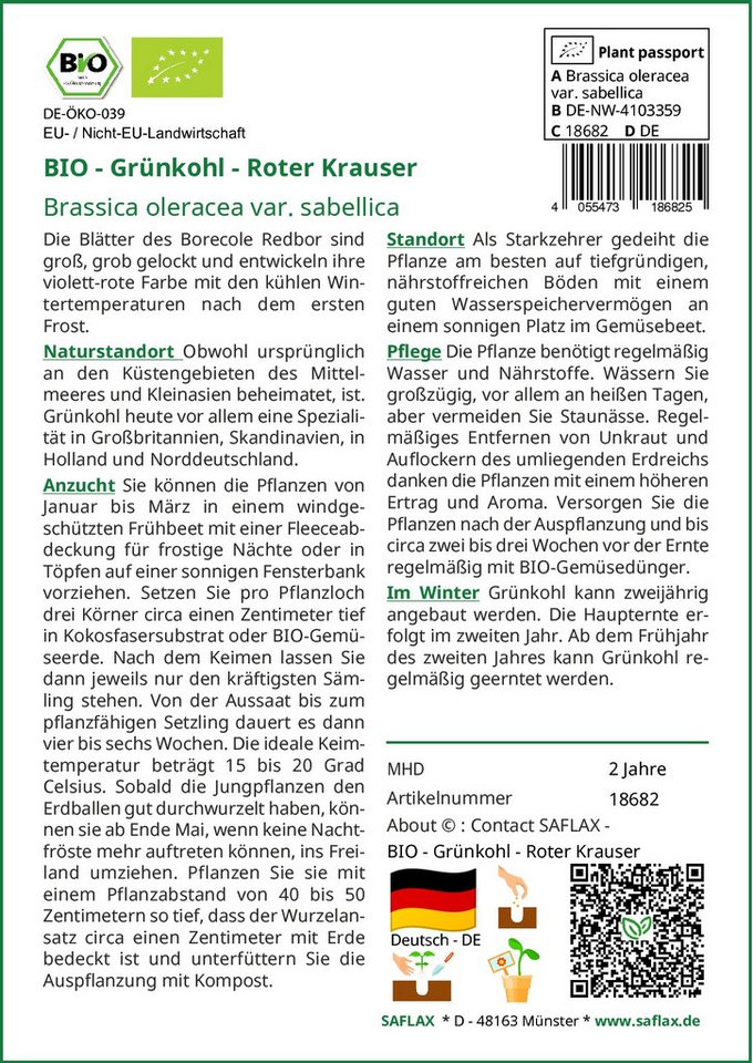 Thumbnail - SAFLAX Gemüsesamen SAFLAX - Samen - BIO - Grünkohl - Roter Krauser