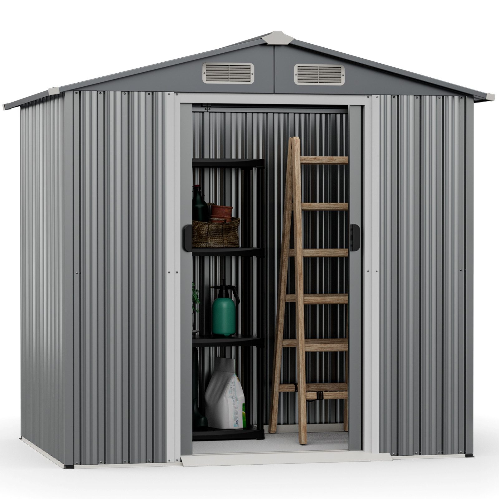COSTWAY Gerätehaus, BxT: 196x142 cm, Lagerschuppen, Geräteschuppen mit Schiebetüren