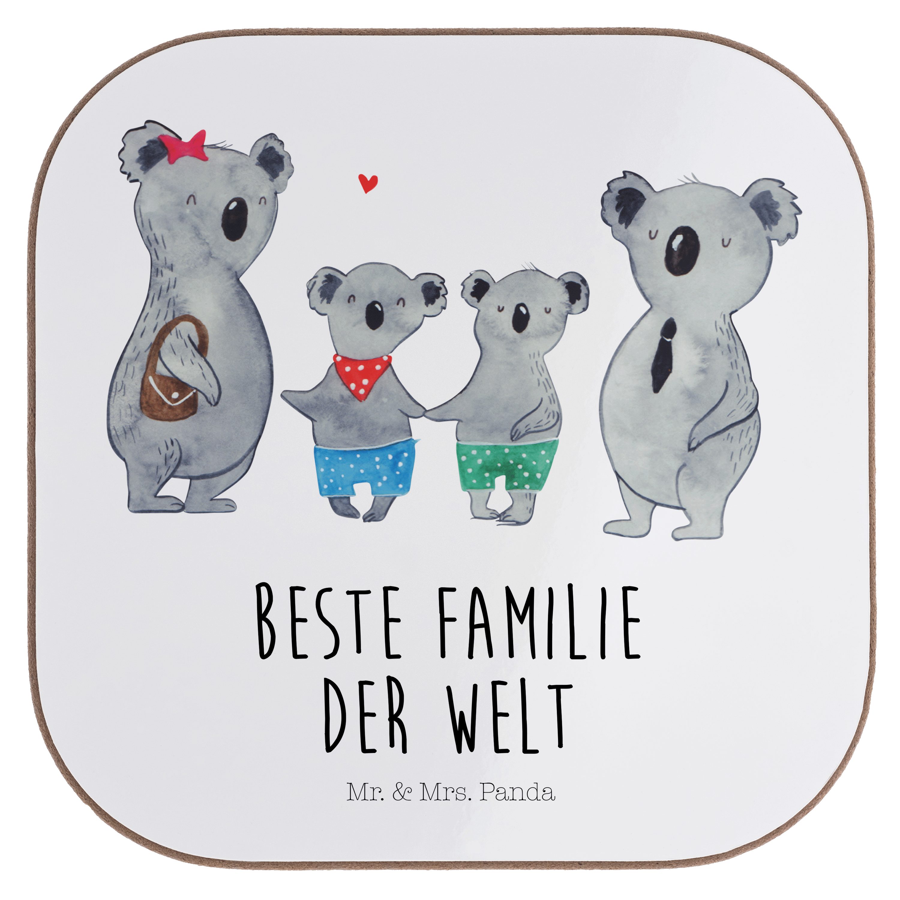 Mr. & Mrs. Panda Getränkeuntersetzer Koala Familie zwei - Weiß - Geschenk, Familienleben, Koalafamilie, be, 1-tlg.