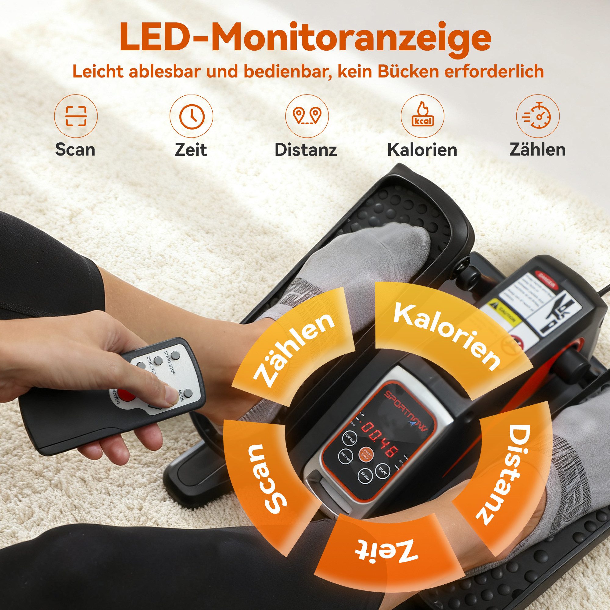 SPORTNOW Ellipsentrainer mit Fernbedienung, LED-Display, 12 Geschwindigkeiten (Leise Tragbar Pedaltrainer, 1-tlg., Untertisch Elektrischer Crosstrainer), für Senioren Büro