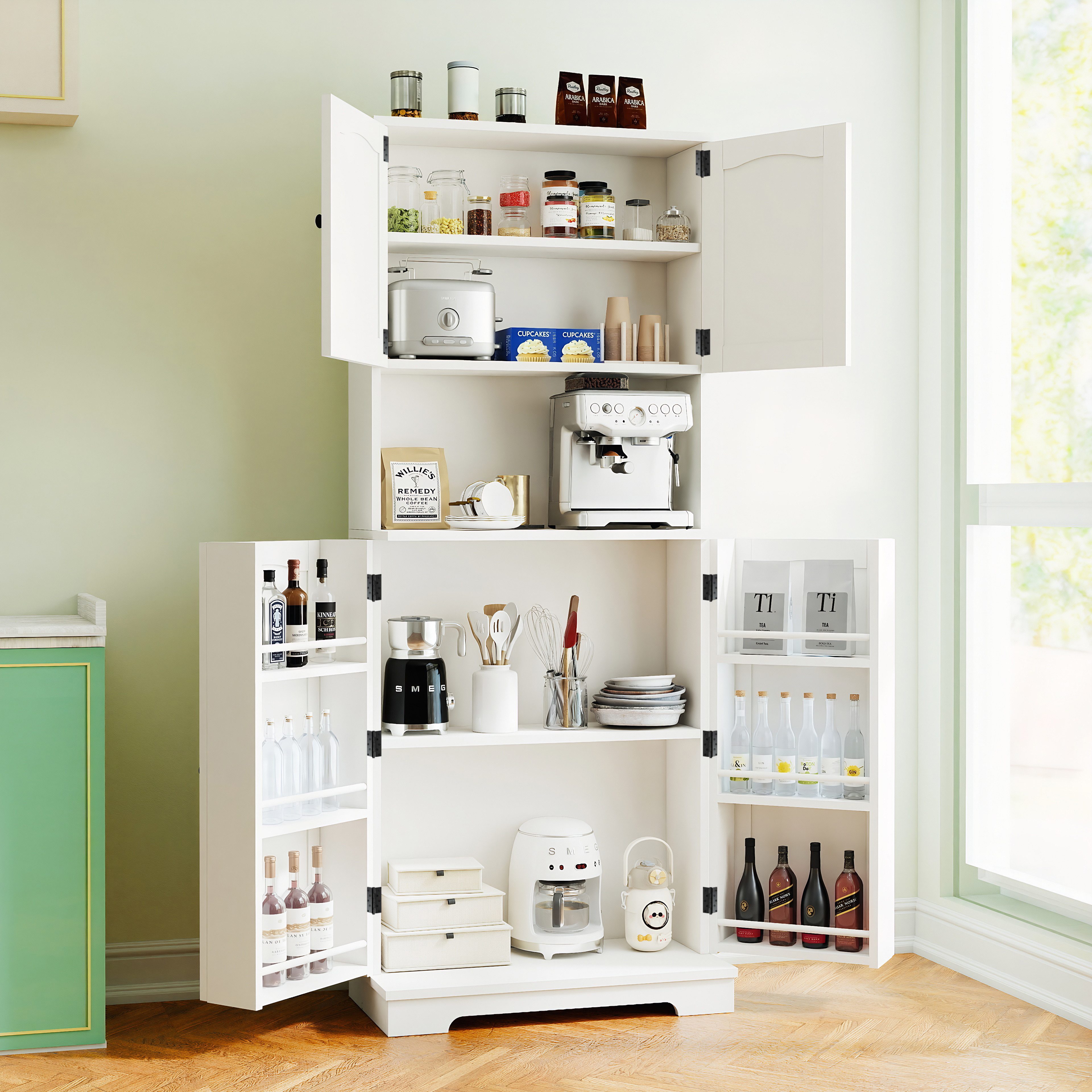 oyajia Sideboard Modernes Küchenschrank, mit 6 Türablagen (Anrichte und Aufbewahrungsschrank mit verstellbaren Regalen)