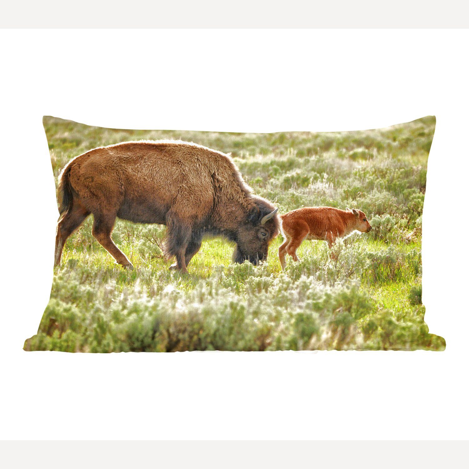 Baby MuchoWow in Füllung, Bison Zierkissen, mit Dekoration, Wyoming, Schlafzimmer Dekokissen Wohzimmer mit Dekokissen