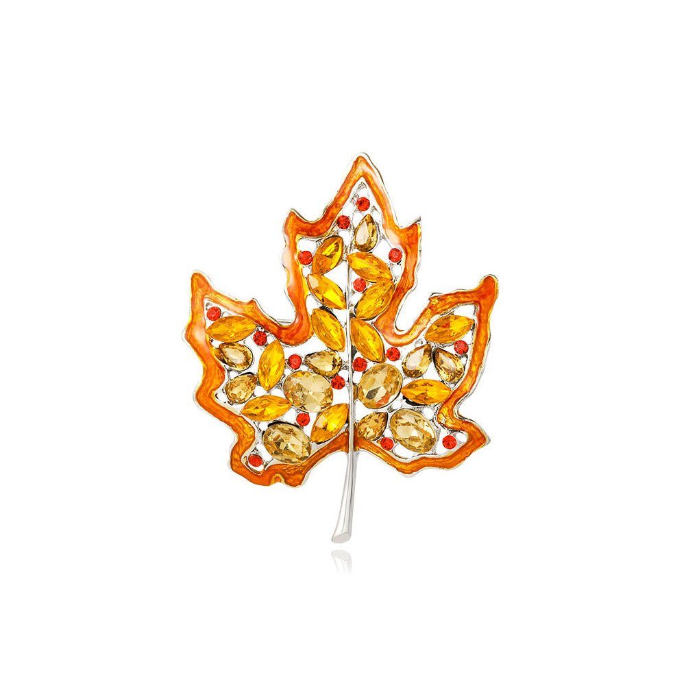 Invanter Brosche Mode und elegante Hollow Maple Leaf Brosche mit gelbem Cubic Zirkonia, Weihnachtsgeschenke für Frauen , inkl Geschenktasche