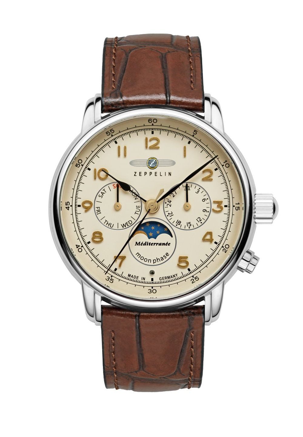 ZEPPELIN Quarzuhr Herrenuhr Mediterranee, 40 mm, braunes Lederband, 9636-5, günstig online kaufen