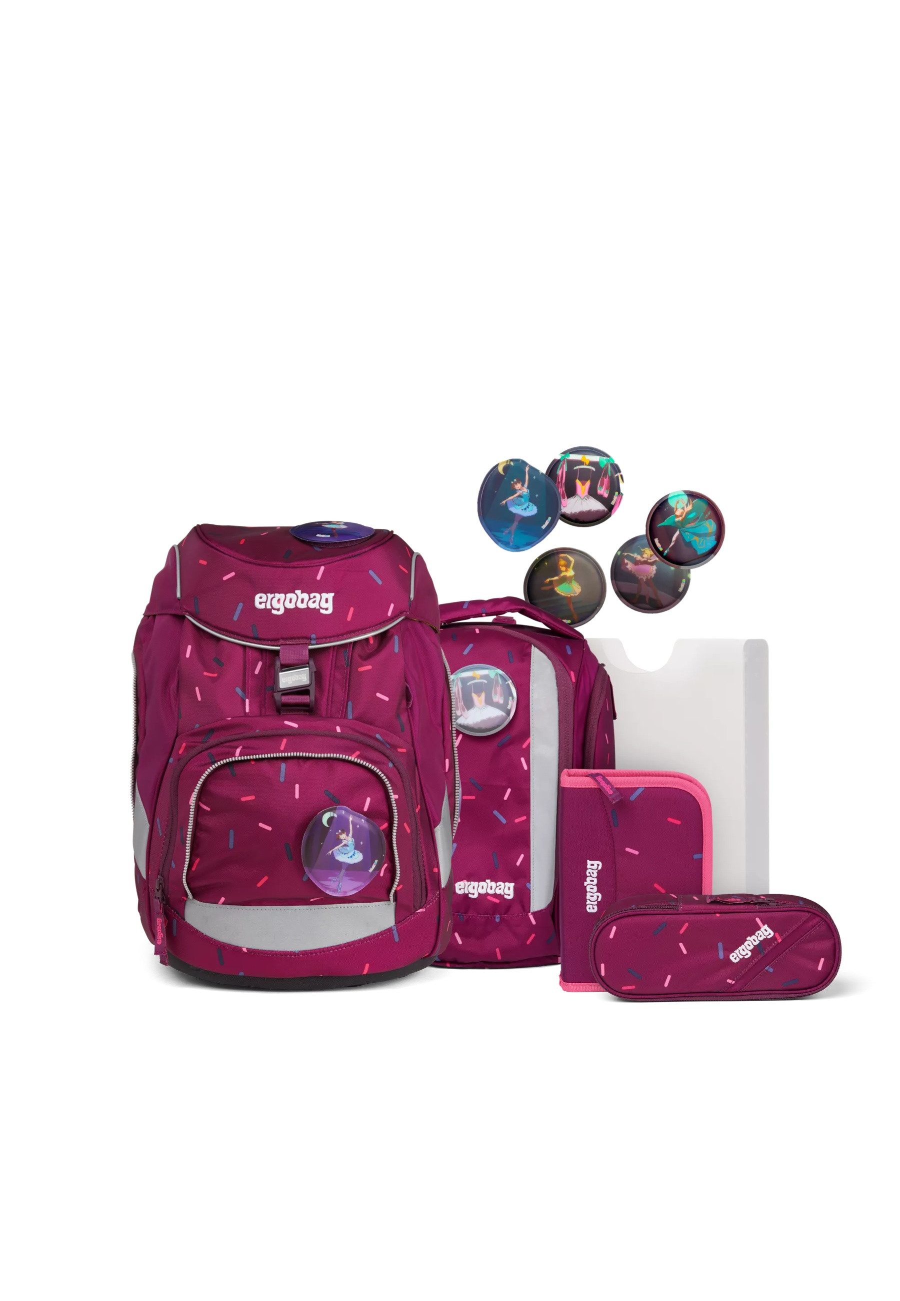 ergobag Schulranzen pack Set (6-tlg., 6-teiliges Set), verstellbarer Brustgurt