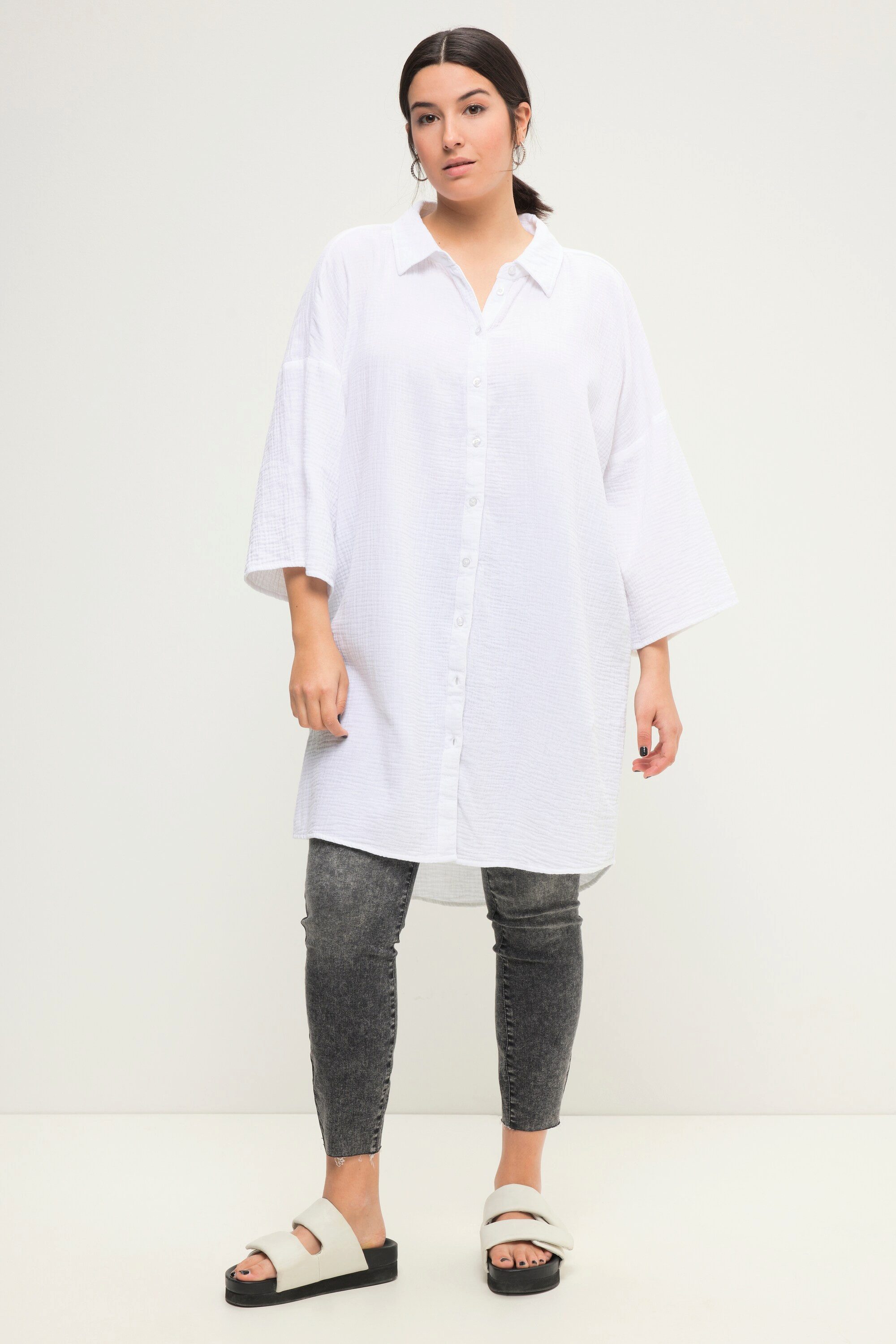 Studio Untold Hemdbluse Long-Musselinhemd oversized Hemdkragen günstig online kaufen