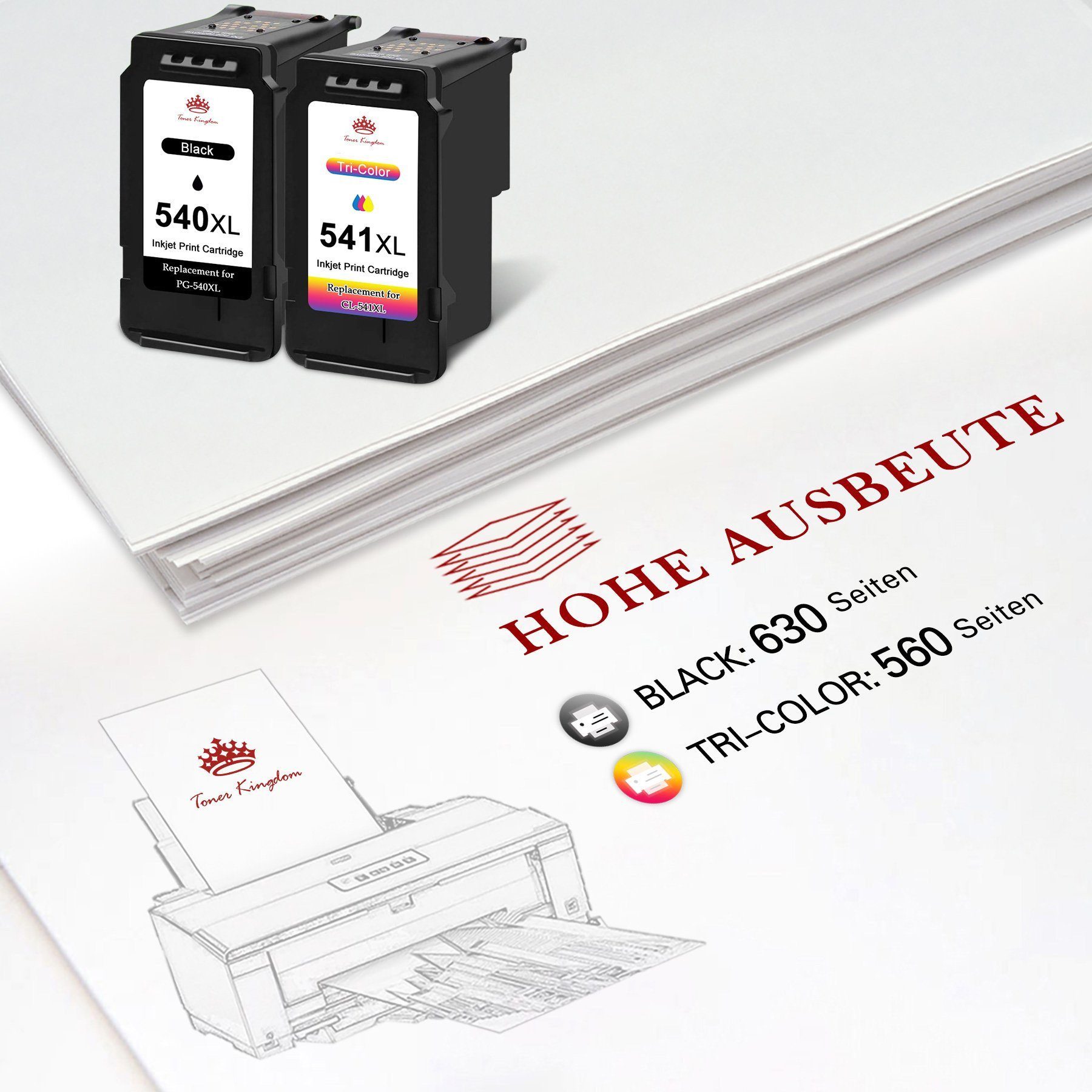 Toner Kingdom 2er pack Druckerpatrone für Canon PG-540XL CL-541XL TS5150 TS5151 Tintenpatrone (2-tlg., TS5150 TS5151)