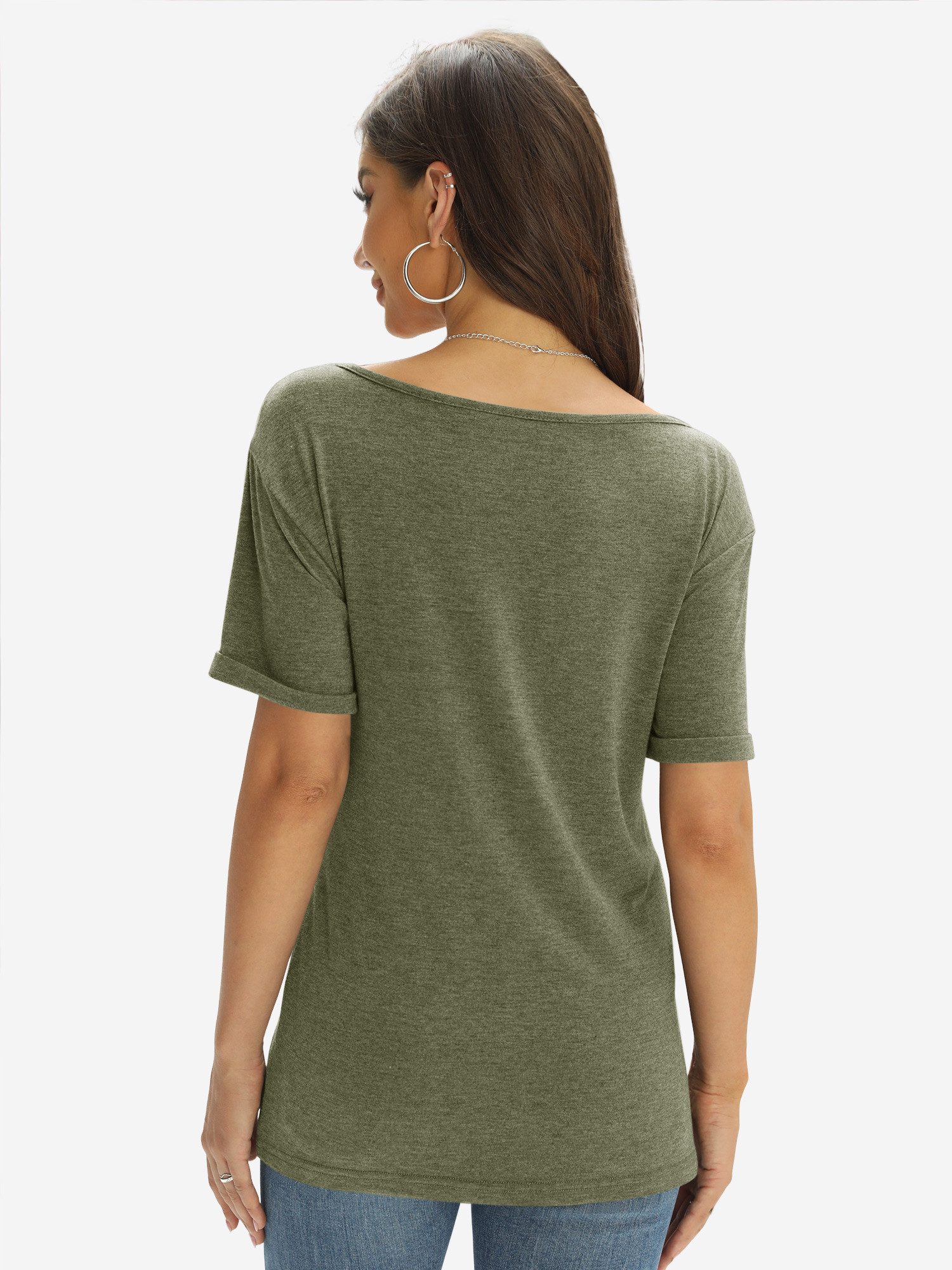 Imily Bela T-Shirt Damen Modische Kurzarmtops mit tiefem V-Ausschnitt (Packung, 1-tlg., 1per-Pack) einfarbig