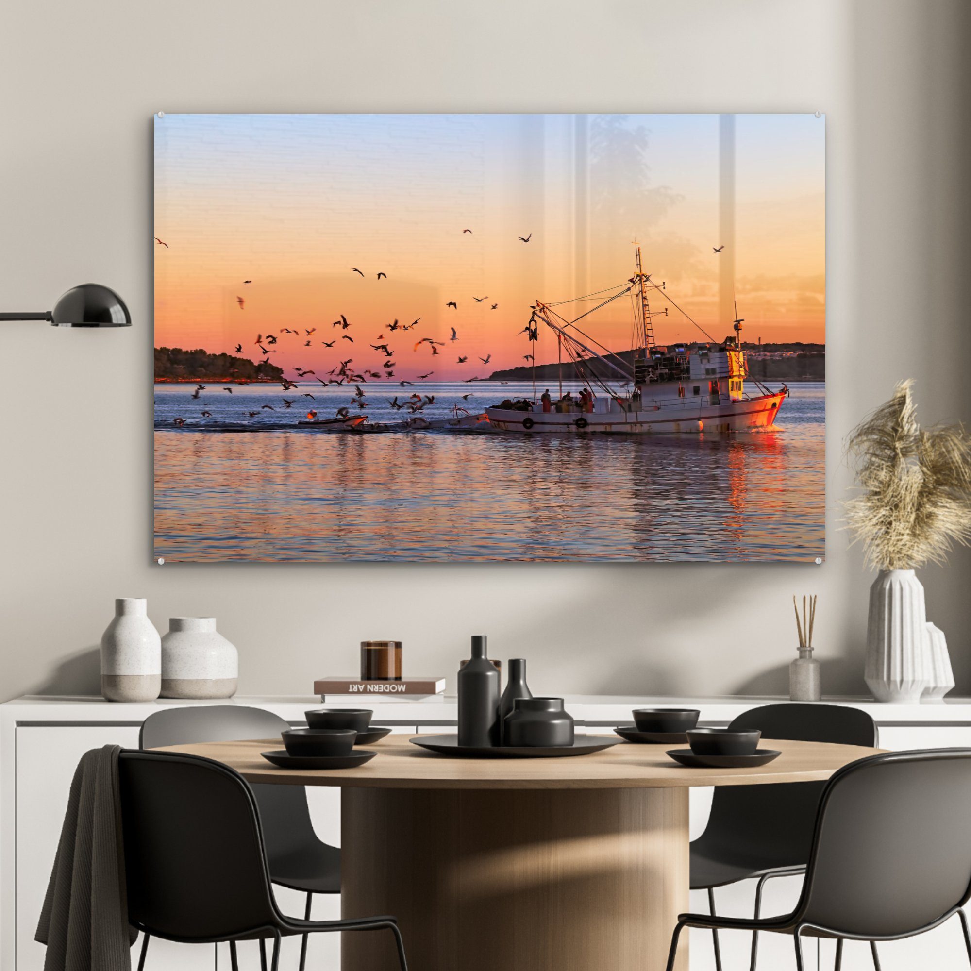 Acrylglasbild Fischerboot Sonnenuntergang, (1 & Schlafzimmer Wohnzimmer St), MuchoWow bei Acrylglasbilder