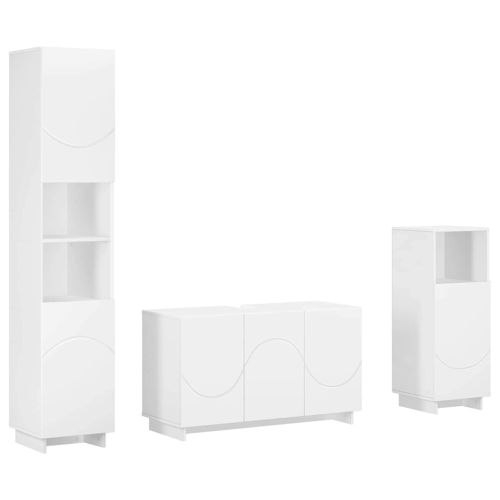 vidaXL Gartenlounge-Set Badezimmerschrank-Set 3 stk. Weiß Holzwerkstoff, (3-tlg)
