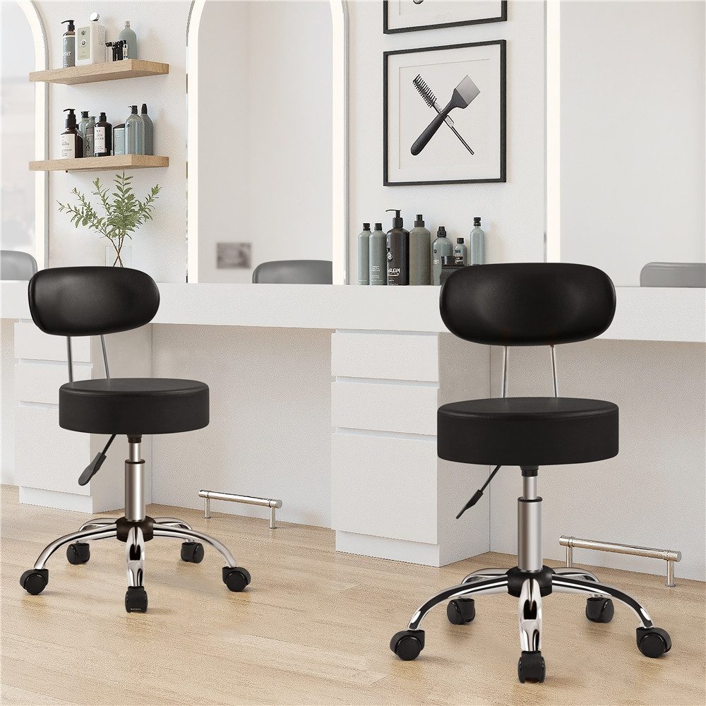 Yaheetech Drehhocker 75,5 cm – 85 cm Höhenverstellbarer Barstuhl, Arbeitshocker mit 360° Drehbarer Sitzfläche & Rückenlehne