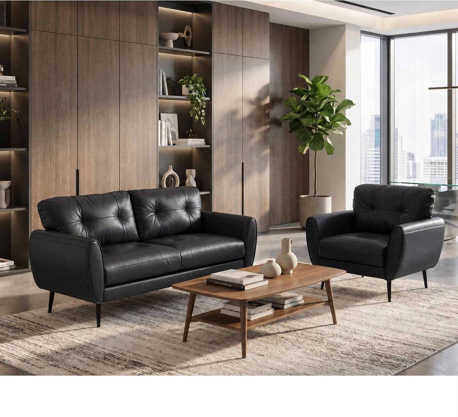 GRAVFORCE Sofa Prägunoserie Modern Kunstleder Braun für Wohnzimmer, 2 Teile, Büro Einfache Montage 146x72x77