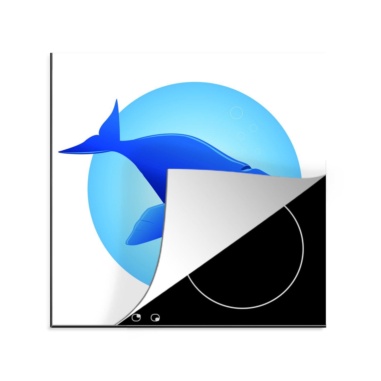 MuchoWow Herdblende-/Abdeckplatte Eine Illustration eines Blauwals vor blauem Hintergrund, Vinyl, (1 tlg), 78x78 cm, Ceranfeldabdeckung, Arbeitsplatte für küche | Herdabdeckplatten