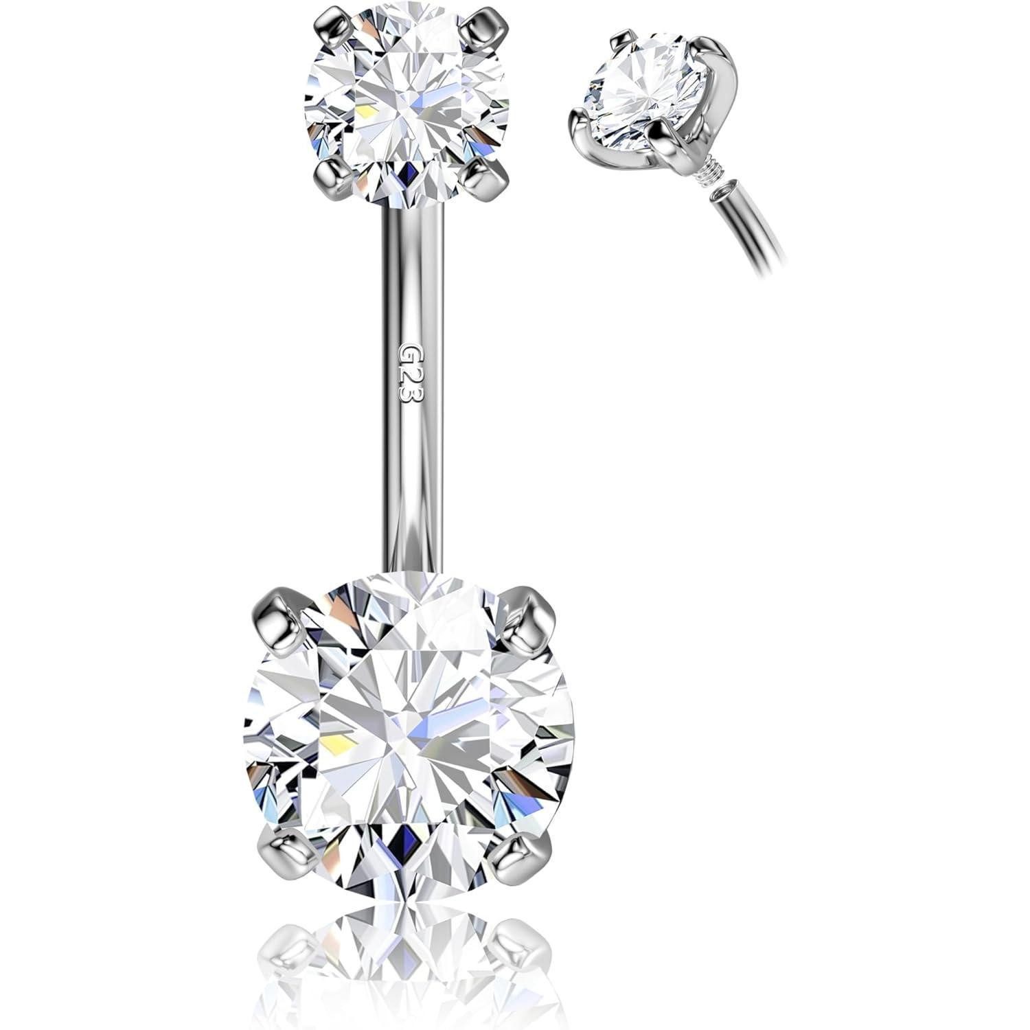 LuxusKollektion Bauchnabelpiercing 14G Silber Titan Bauchnabelpiercing Gold Zirkonia Ring 6/8/10/12mm
