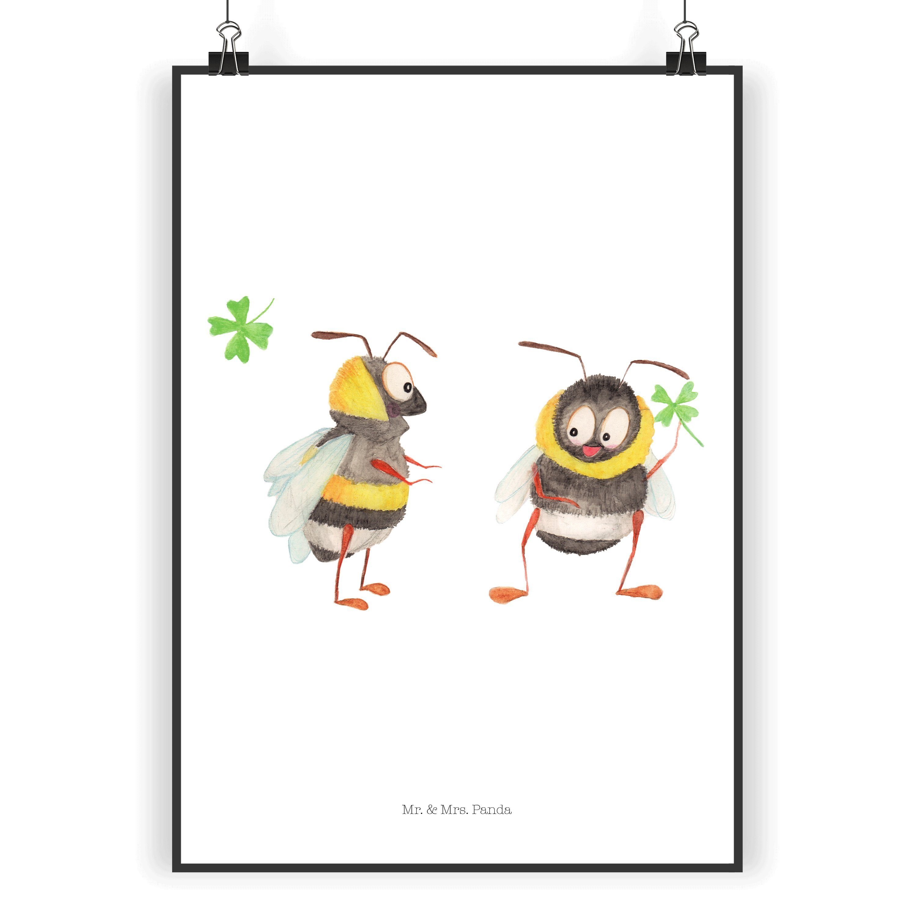Mr. & Mrs. Panda Poster »Hummeln mit Kleeblatt Weiß Geschenk