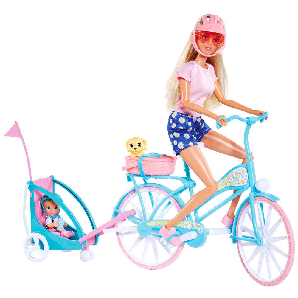 SIMBA Babypuppe Steffi Love - Puppe mit Fahrrad und Anhänger - 2-in-1