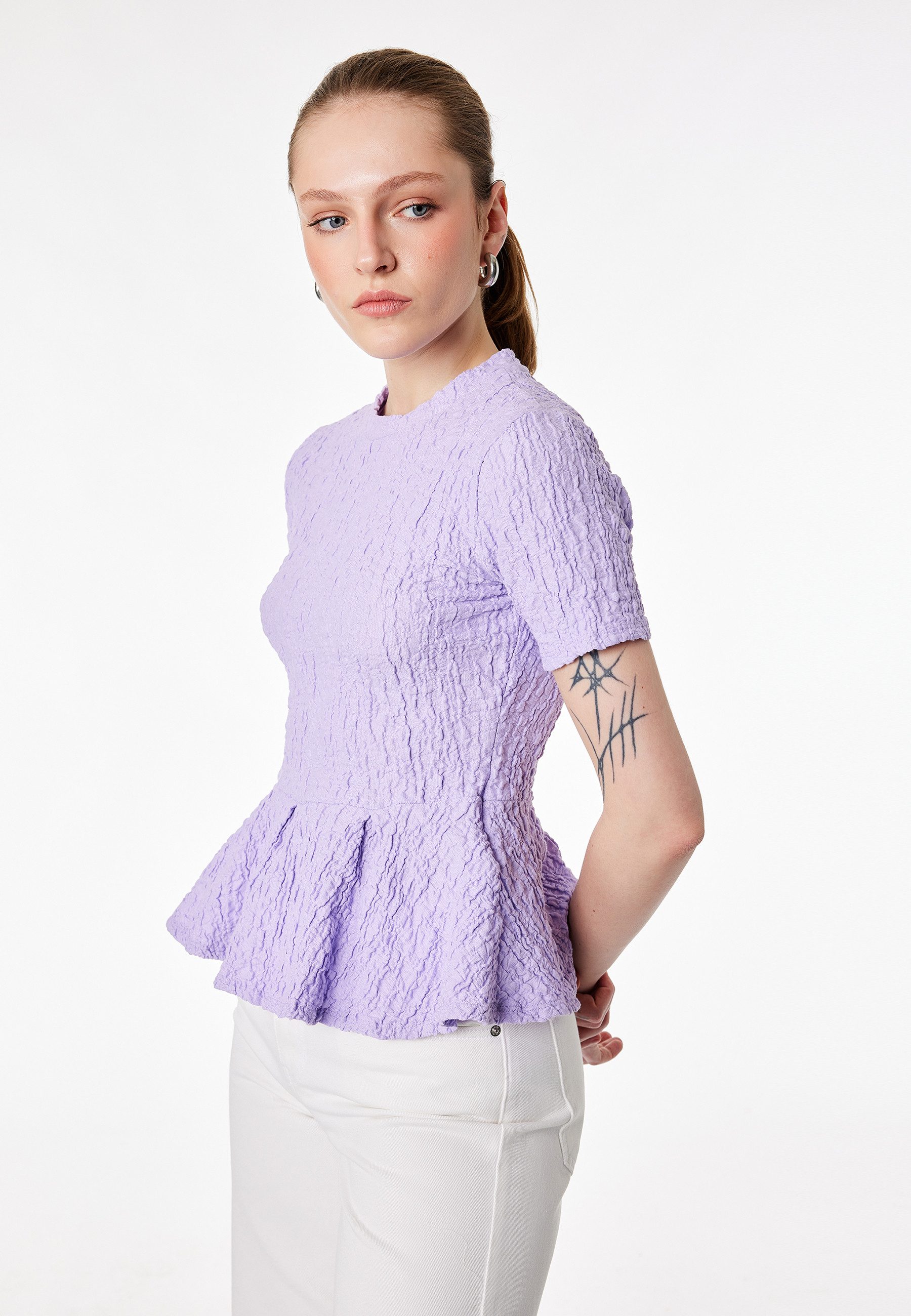 Koton Kurzarmbluse Koton Baumwoll-Peplum-Bluse Slim Fit