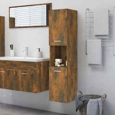 vidaXL Badezimmer-Set Badezimmerschrank Räuchereiche 30x30x130 cm Holzwerkstoff, (1-St)