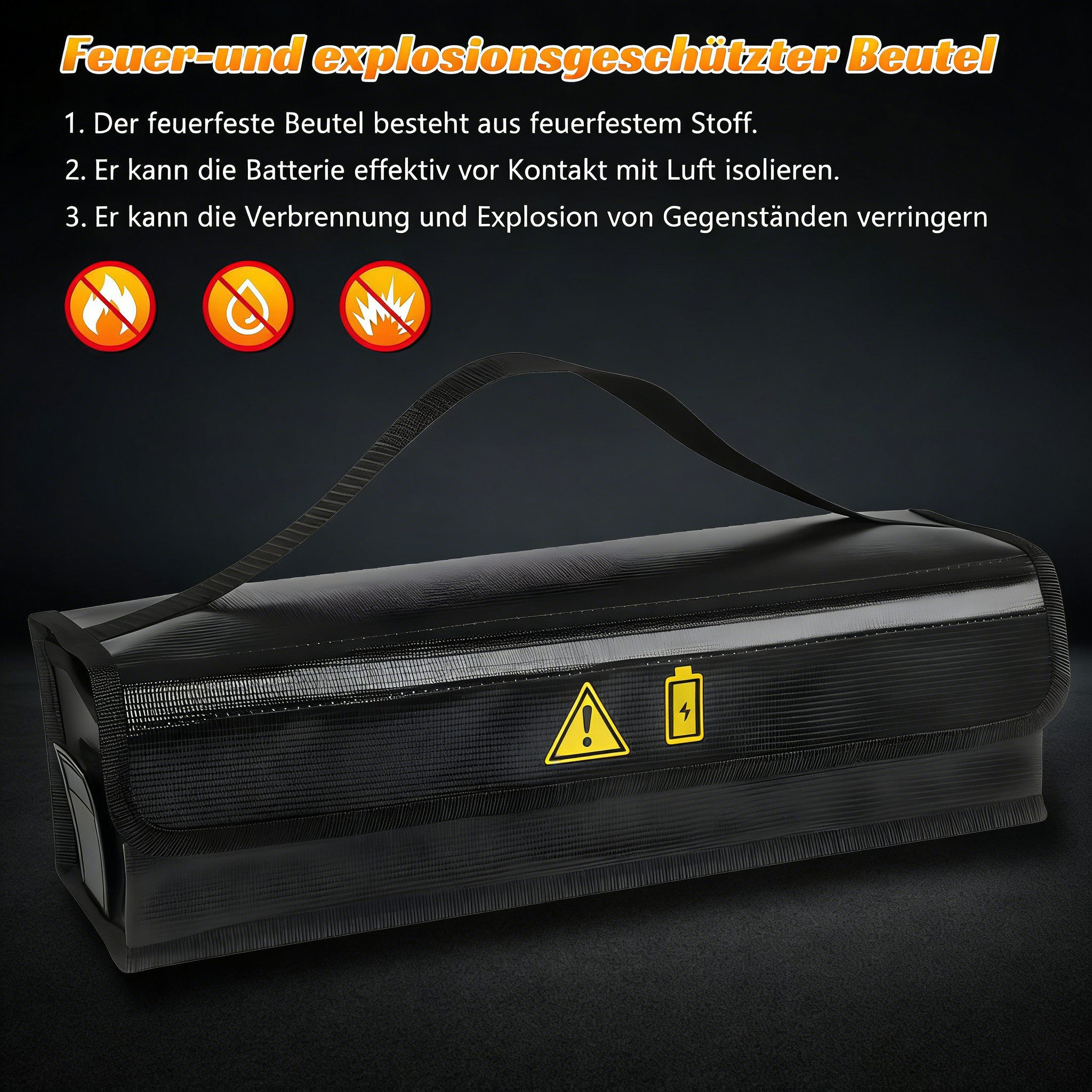 BlingBin Akku-Schutzhülle E-Bike Akku Tasche Feuerfest Box, Lipo Safe Bag 49 × 15 × 15 cm (L × B × H), Akku Tasche Wasserdicht Explosionssicher, für Lagerung Transport