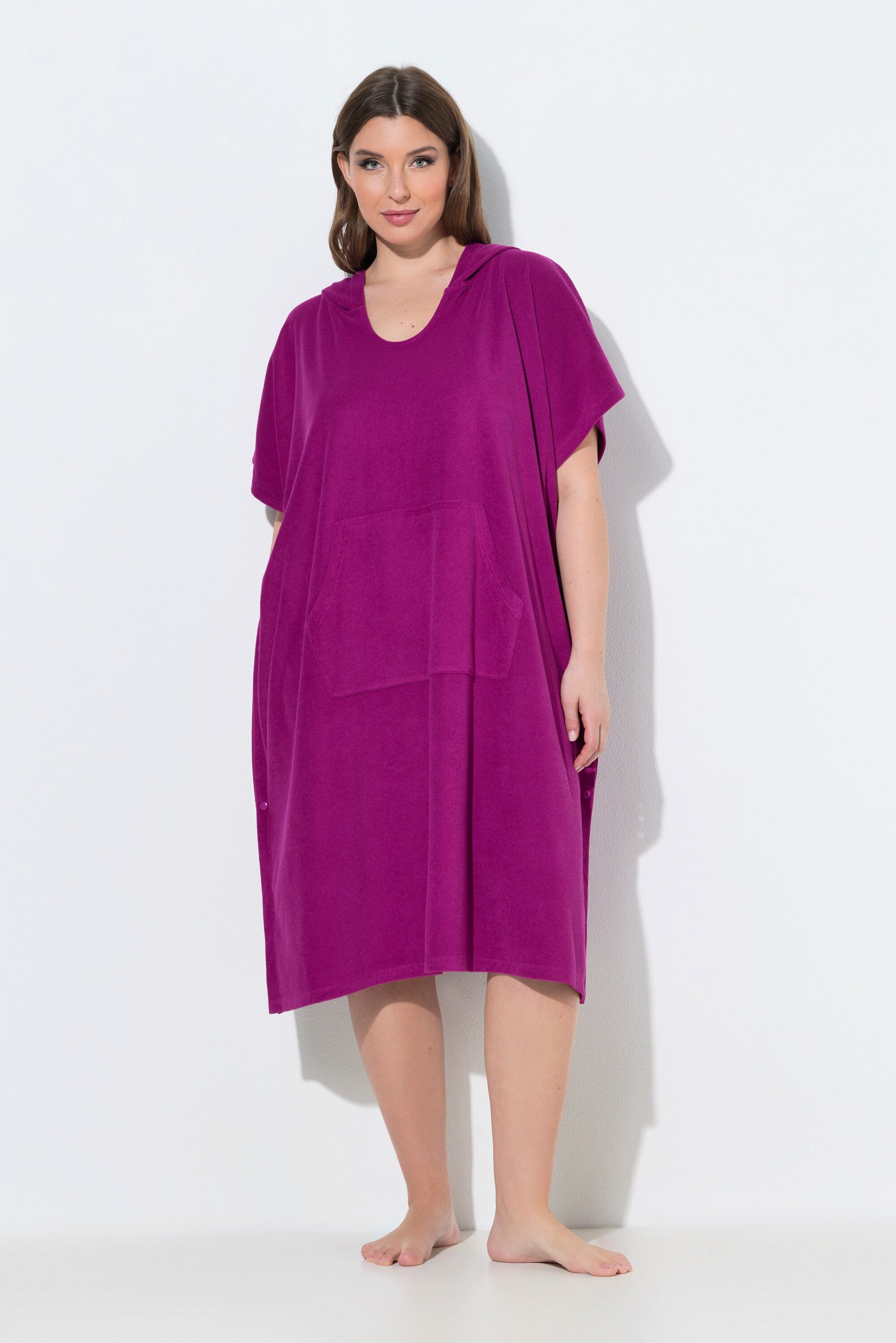 Ulla Popken Poncho Frottee-Poncho Kapuze Druckknopf-Seiten