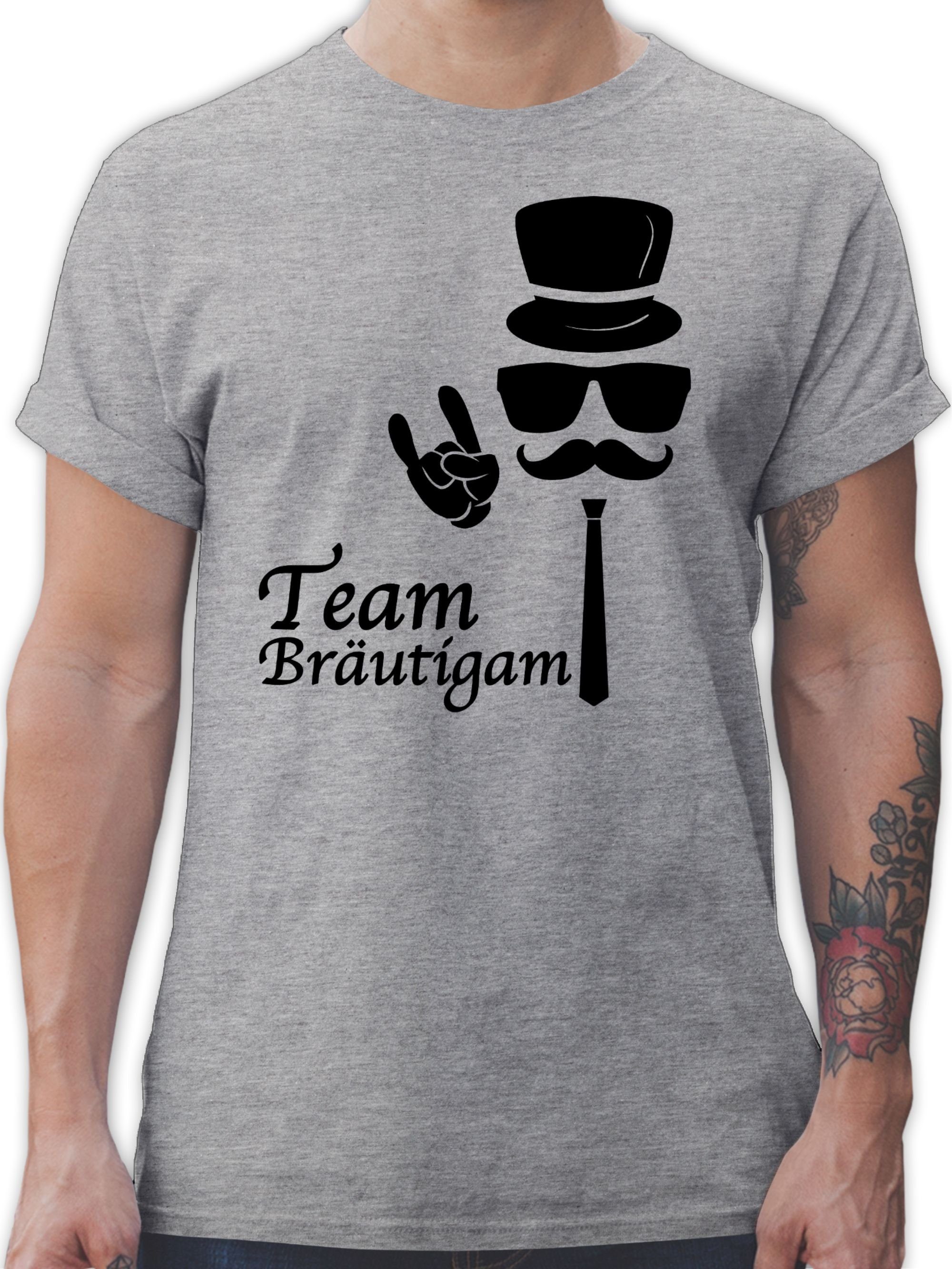 02 Männer Team Hipster Grau Bräutigam JGA T-Shirt Shirtracer meliert