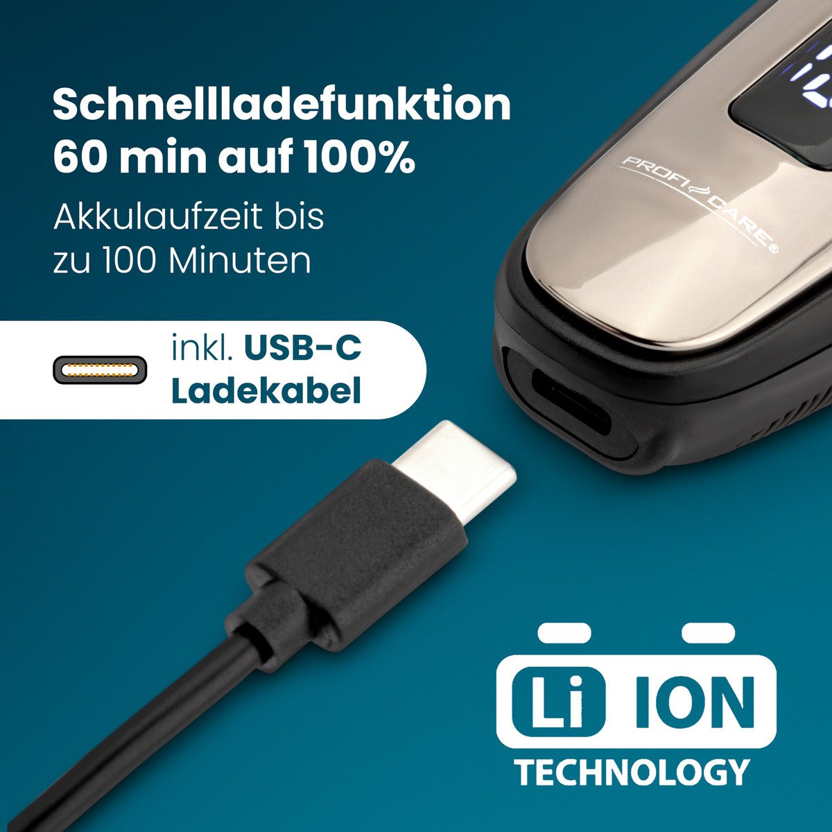 ProfiCare Elektrorasierer PC-HR 3140, Rasierer Herren elektrisch, 2-fach Schersystem