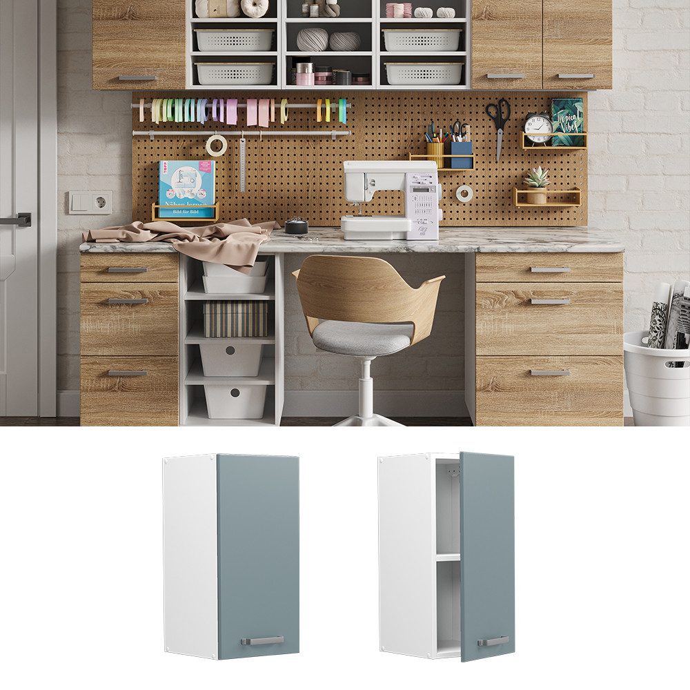 Vicco Schranksystem R-Line, Blau-Grau/Weiß, 30 cm günstig online kaufen