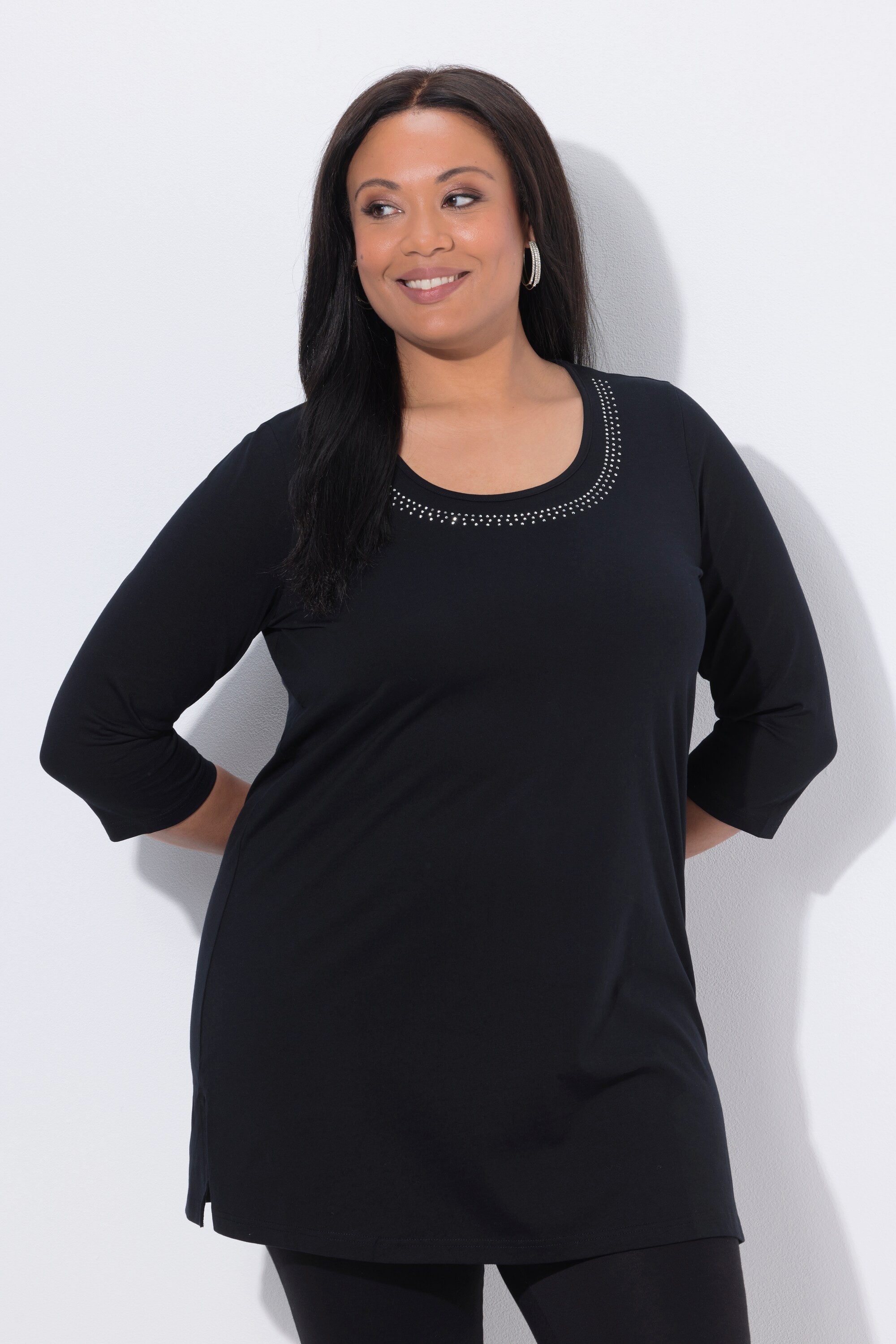 Longshirt Longshirt Nieten A-Linie Rundhals 3/4-Arm