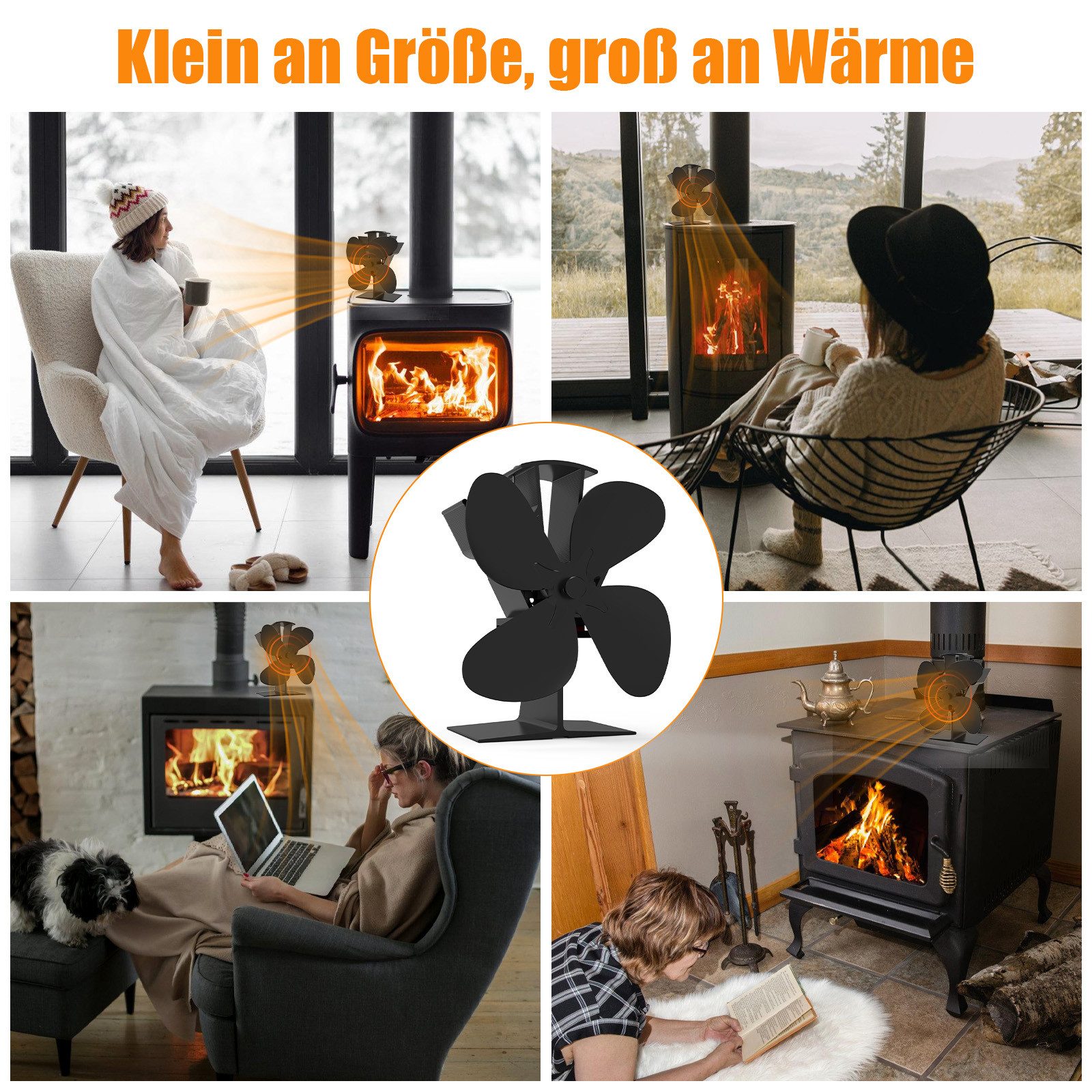 SunJas Kaminventilator 4 Flügel Ofenventilator Ohne Strom, Wärmebetriebener, Leiser, 10,2T x 18,1B x 18,7H cm,für Pellet/Holzbrenner/Kamin – Bild 4 von 5
