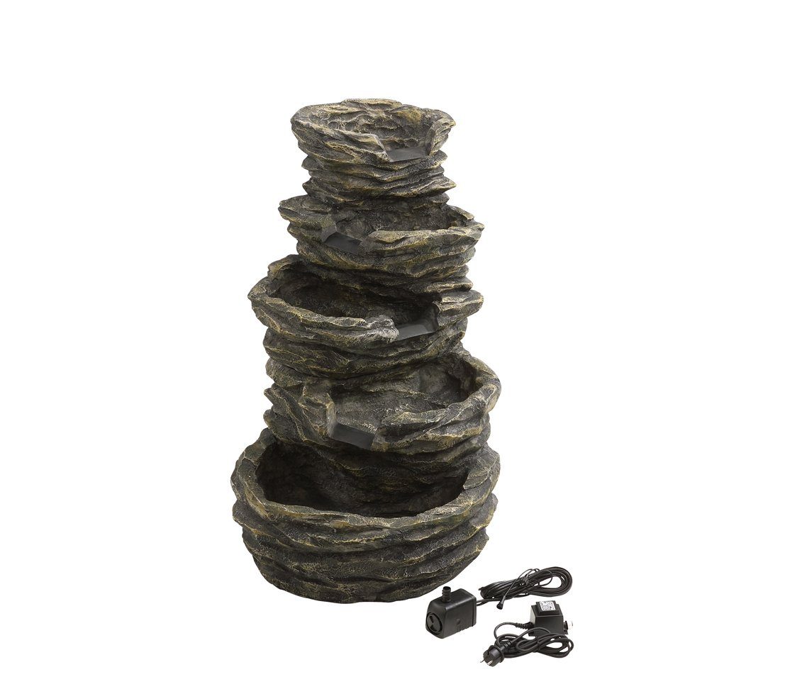 Dehner Gartenbrunnen Roccia mit LED-Beleuchtung, solarfähig, ca. 99 x 65 x 62 cm