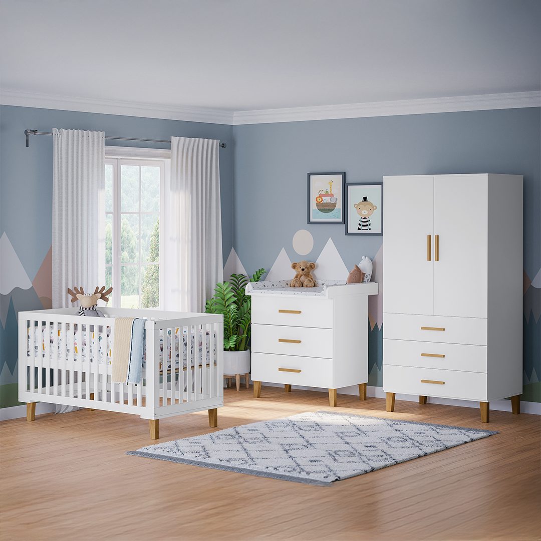 Bellabino Babymöbel-Set Liri, (Weiß/Natur, 3-tlg., Kinderbett, günstig online kaufen