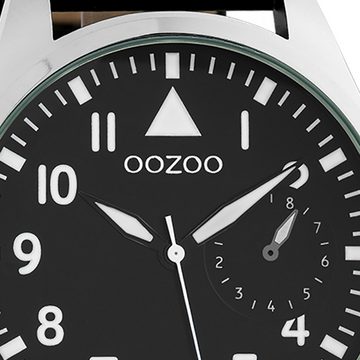 OOZOO Quarzuhr Oozoo Unisex Armbanduhr Timepieces Analog, (Analoguhr), Damen, Herrenuhr rund, extra groß (ca. 50mm) Lederarmband schwarz
