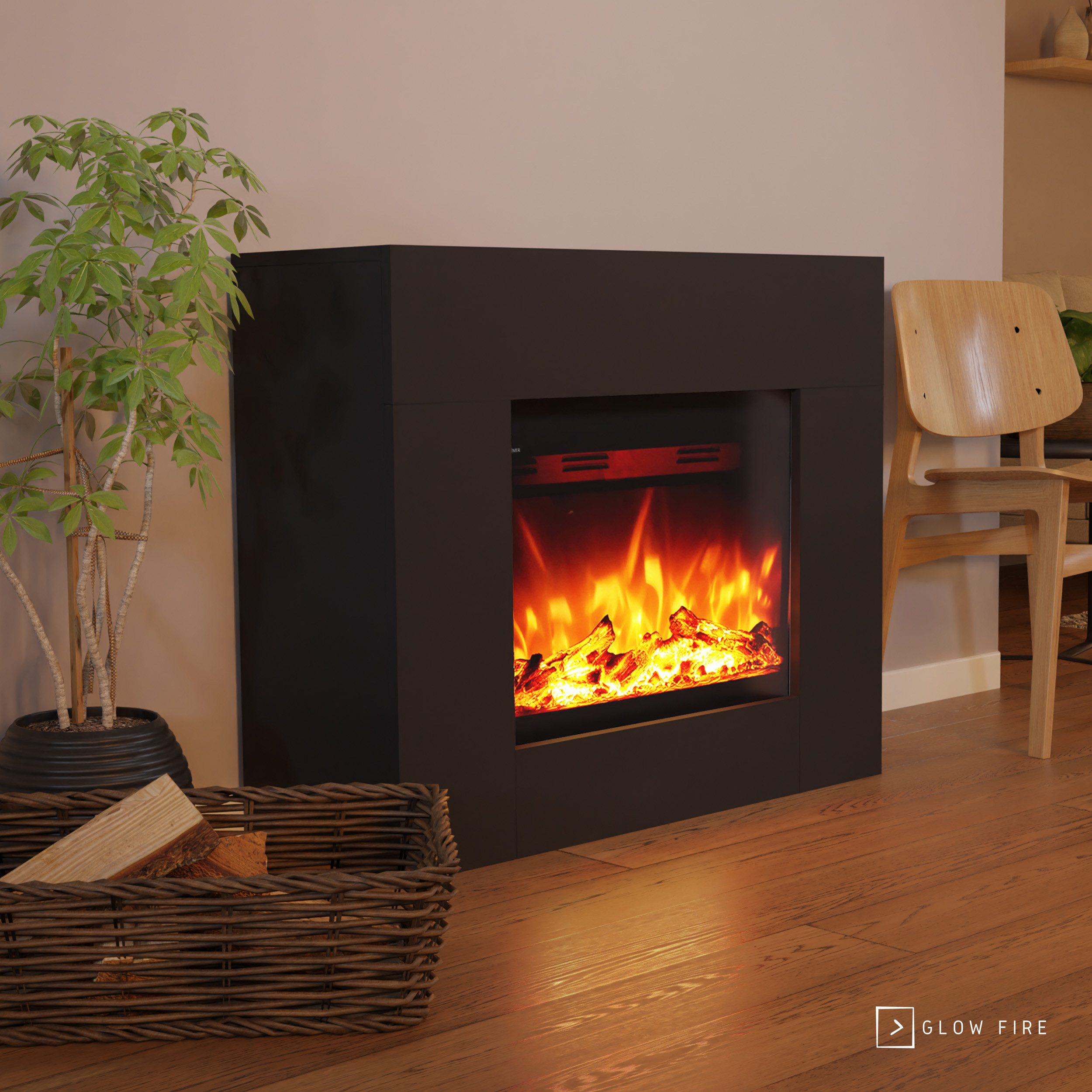 GLOW FIRE Elektrokamin METIS LED Kamin mit Heizung, Standkamin, Elektrischer Kamin mit 3-fach Farbwechsler und Knisterfunktion